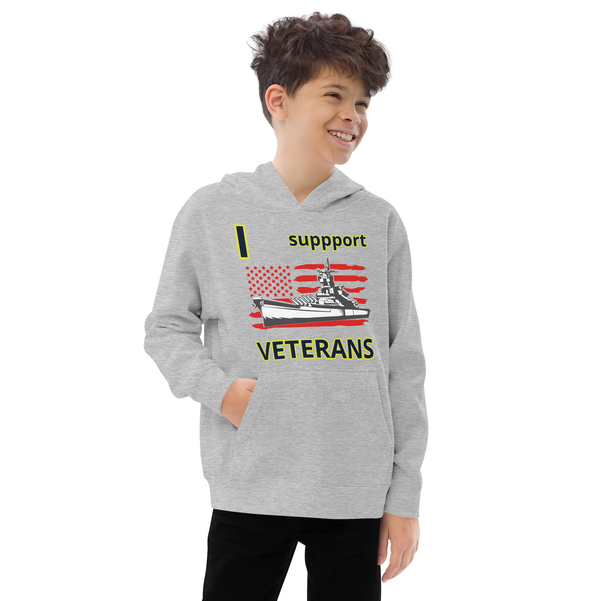 I SUPPORT VETERANS TOO FIFE Kids Fleece Hoodie - Image 7
