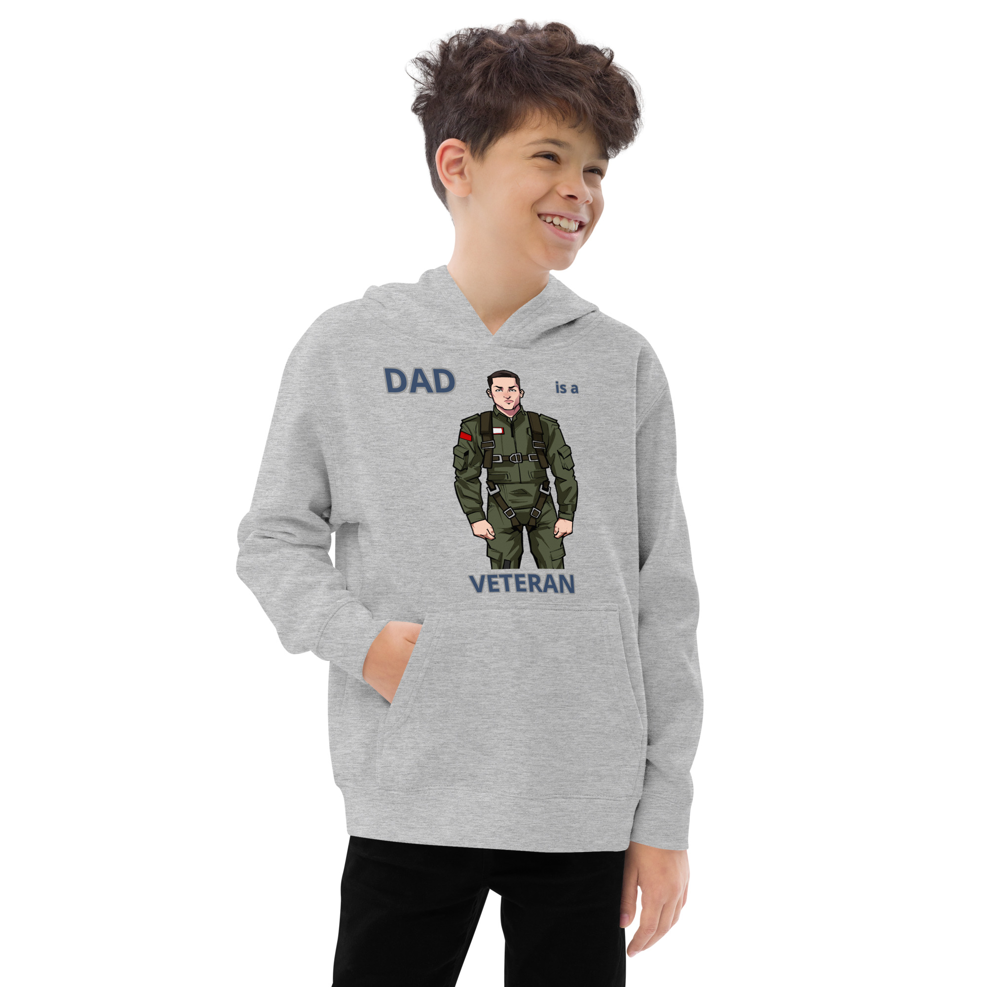 DAD IS A VETERAN TOO FIFE Kids Fleece Hoodie - Image 7