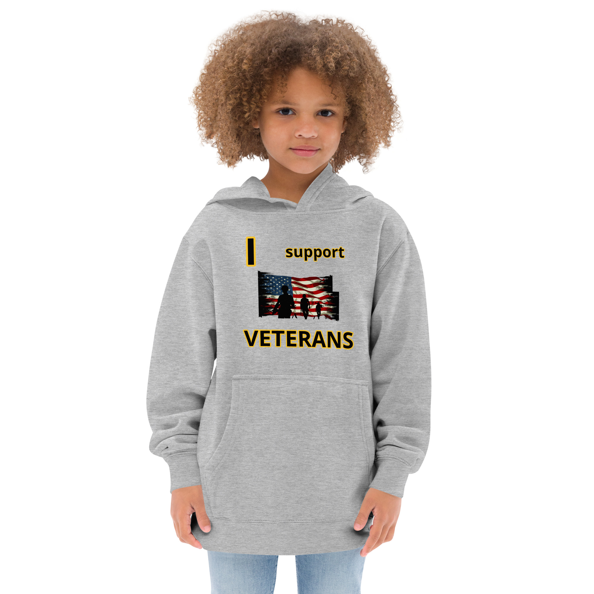 I SUPPORT VETERANS TOO FIFE Kids Fleece Hoodie - Image 4