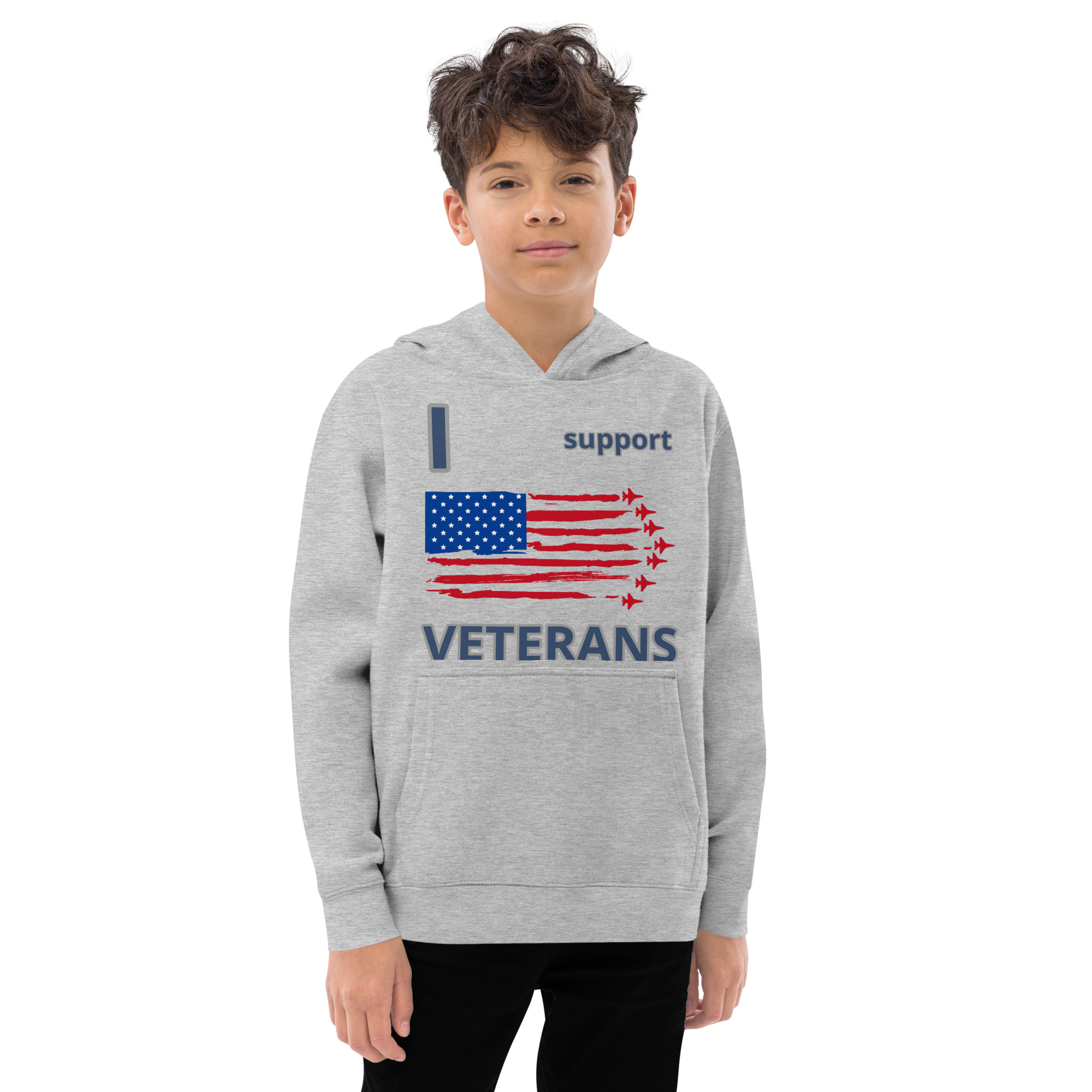 I SUPPORT VETERANS TOO FIFE Kids Fleece Hoodie - Image 6