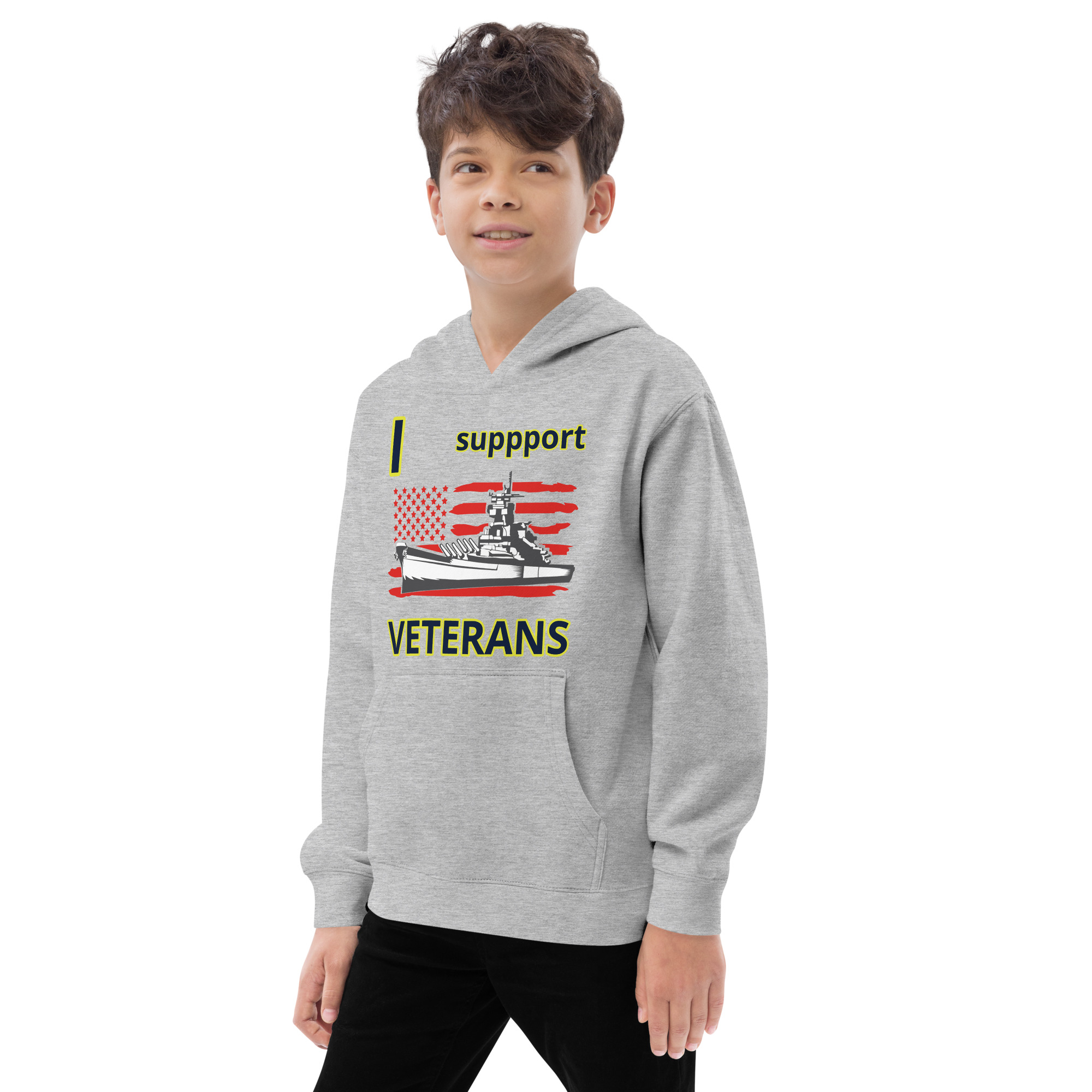 I SUPPORT VETERANS TOO FIFE Kids Fleece Hoodie - Image 8
