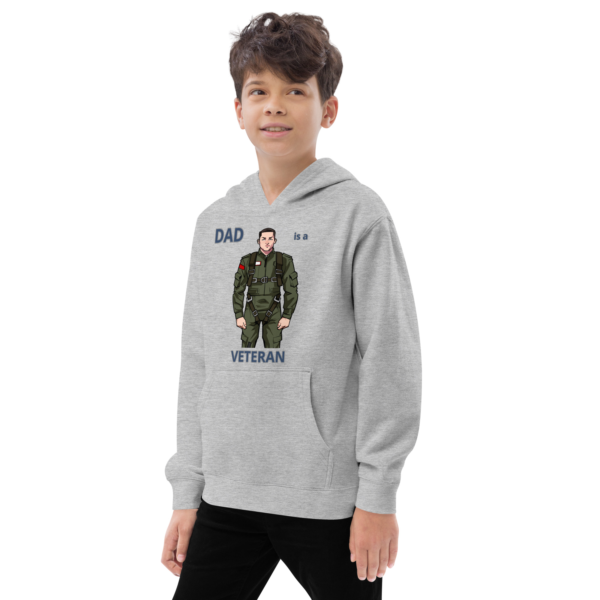 DAD IS A VETERAN TOO FIFE Kids Fleece Hoodie - Image 8