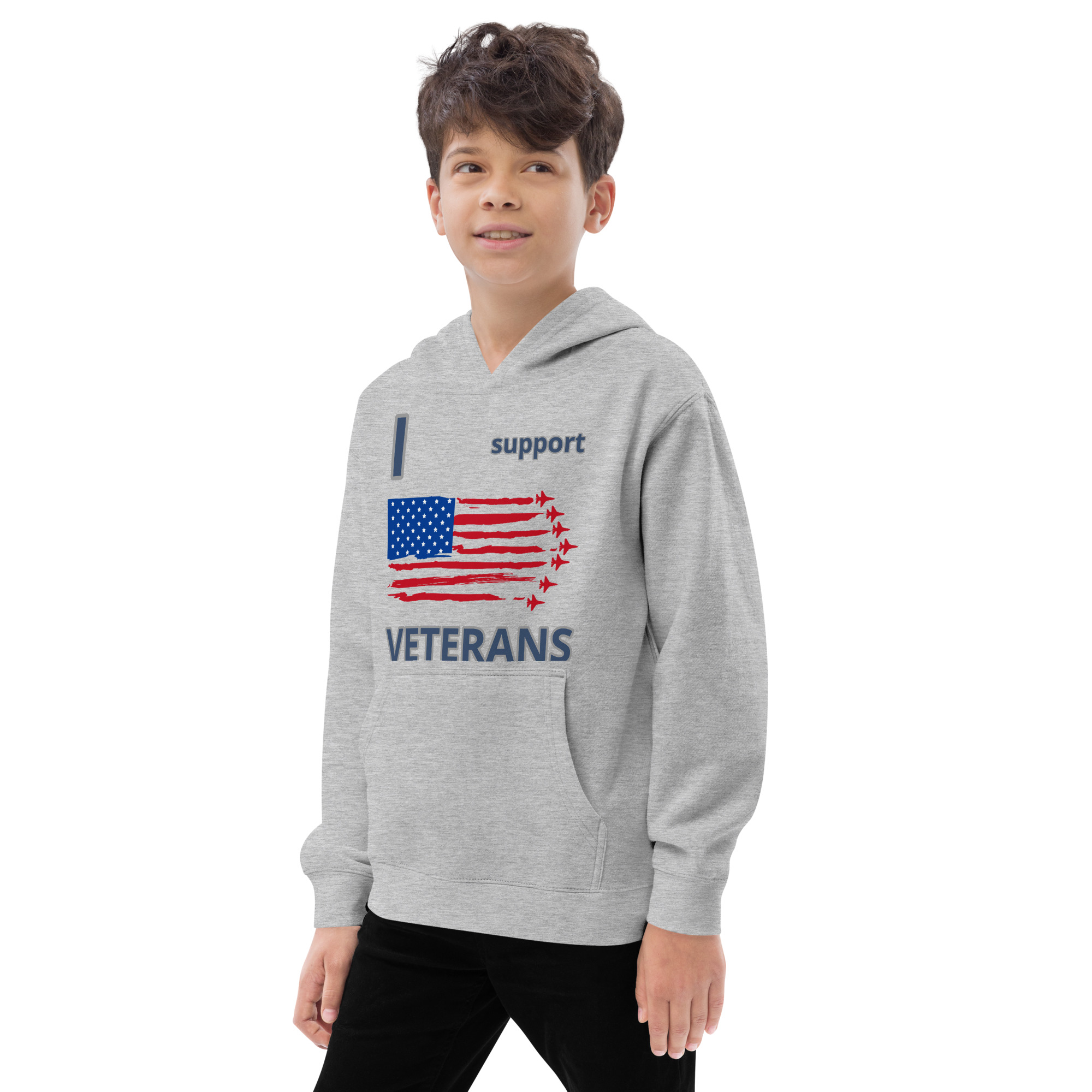 I SUPPORT VETERANS TOO FIFE Kids Fleece Hoodie - Image 8