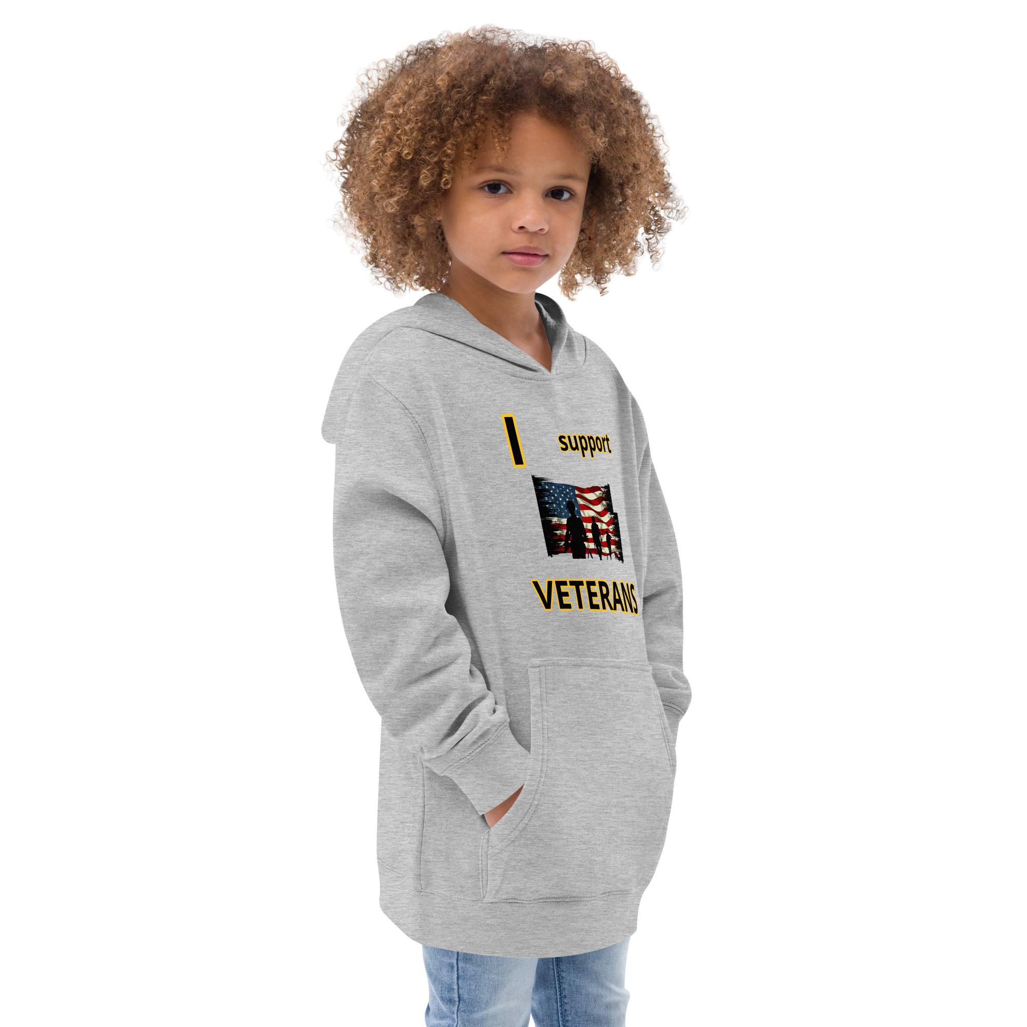 I SUPPORT VETERANS TOO FIFE Kids Fleece Hoodie - Image 5