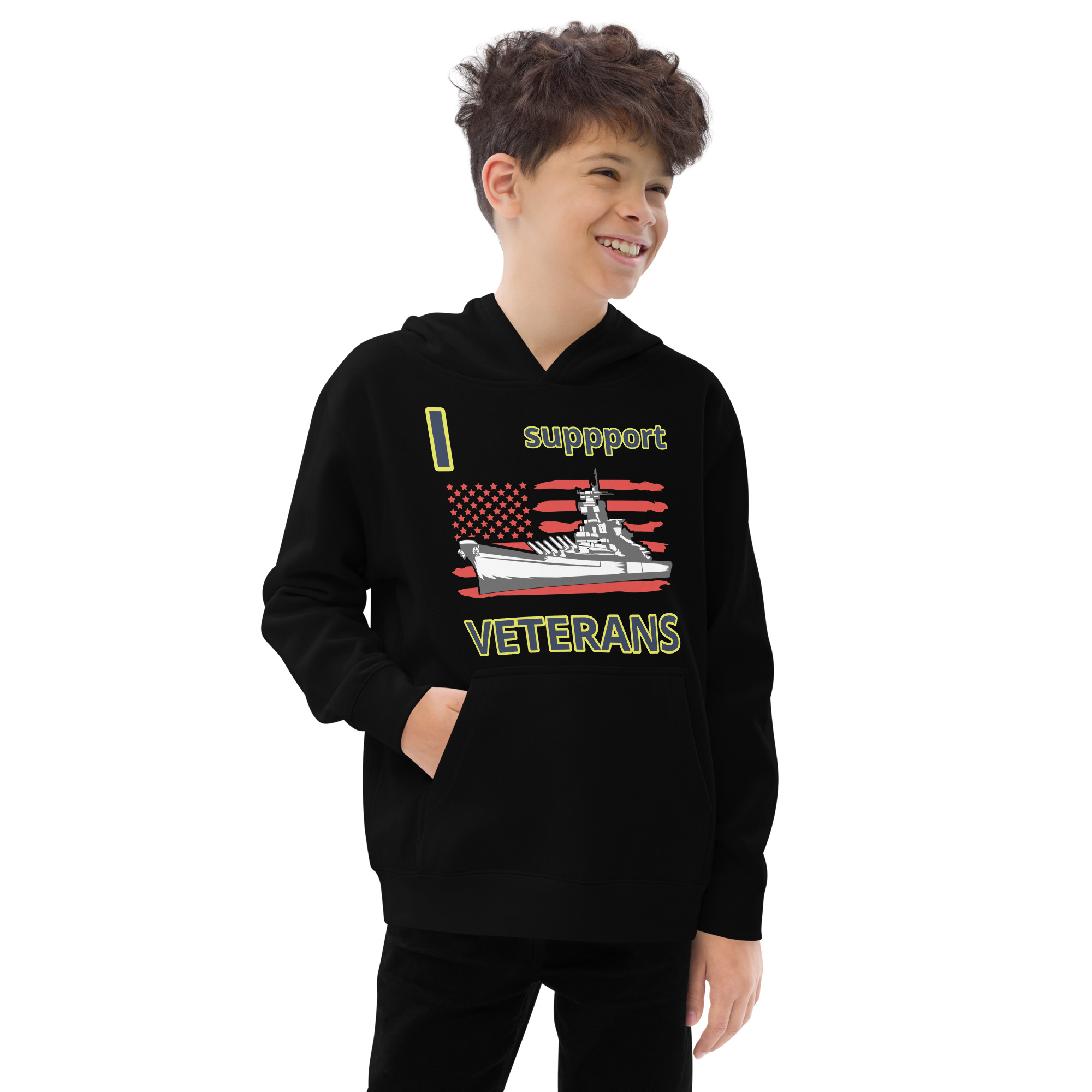 I SUPPORT VETERANS TOO FIFE Kids Fleece Hoodie - Image 2