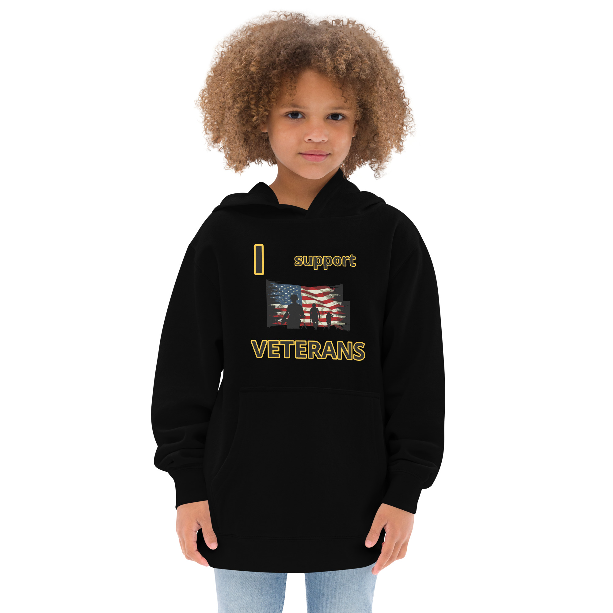 I SUPPORT VETERANS TOO FIFE Kids Fleece Hoodie