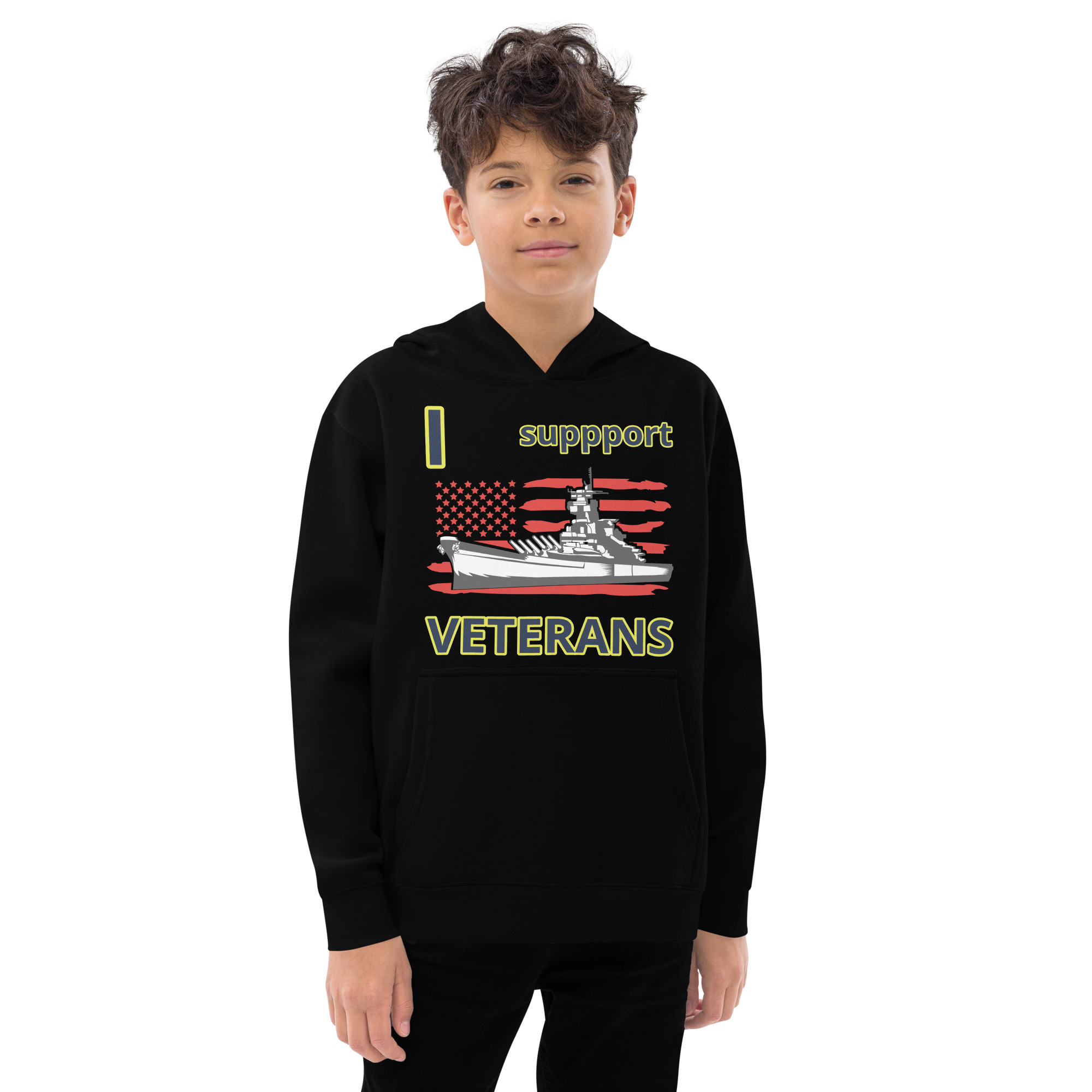 I SUPPORT VETERANS TOO FIFE Kids Fleece Hoodie