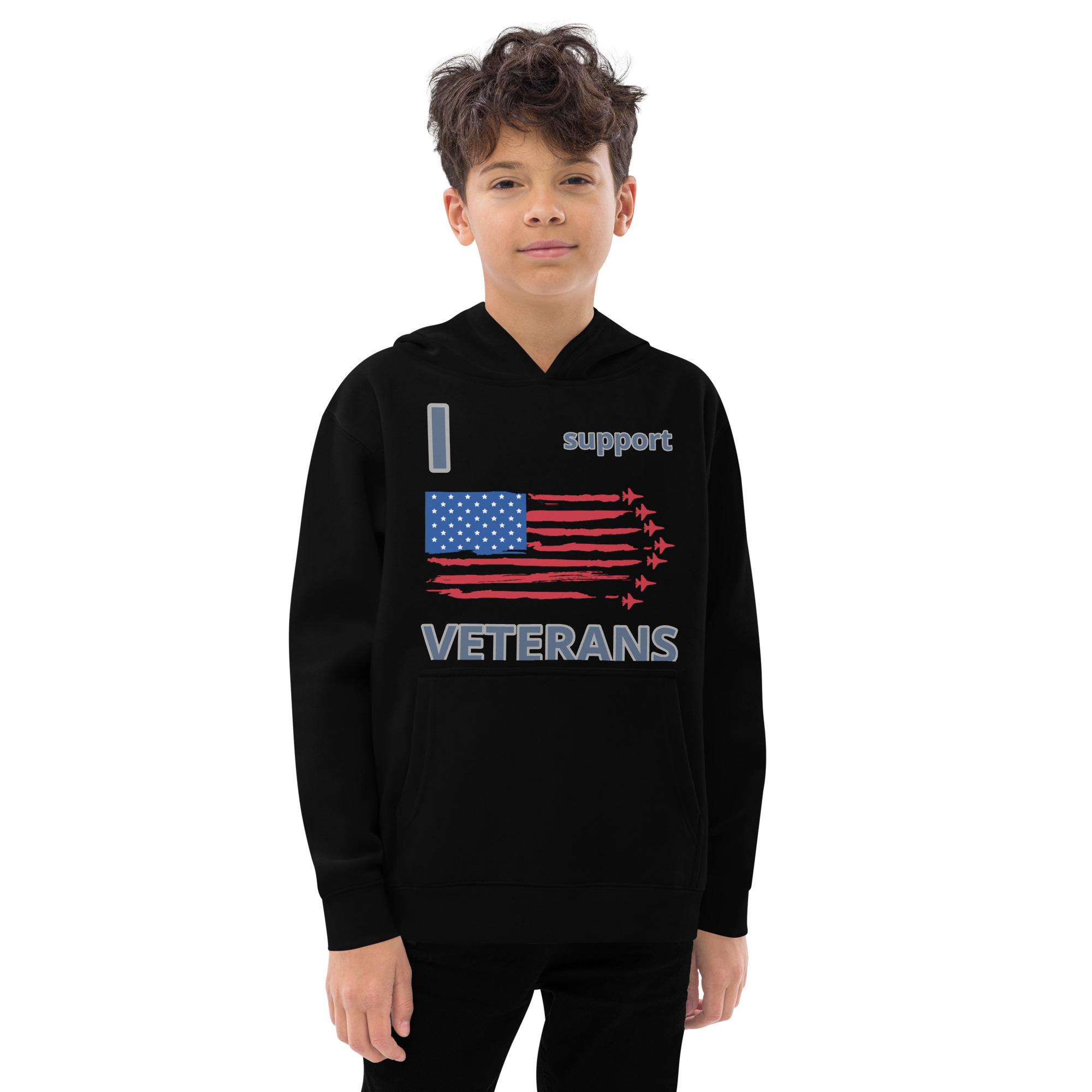 I SUPPORT VETERANS TOO FIFE Kids Fleece Hoodie