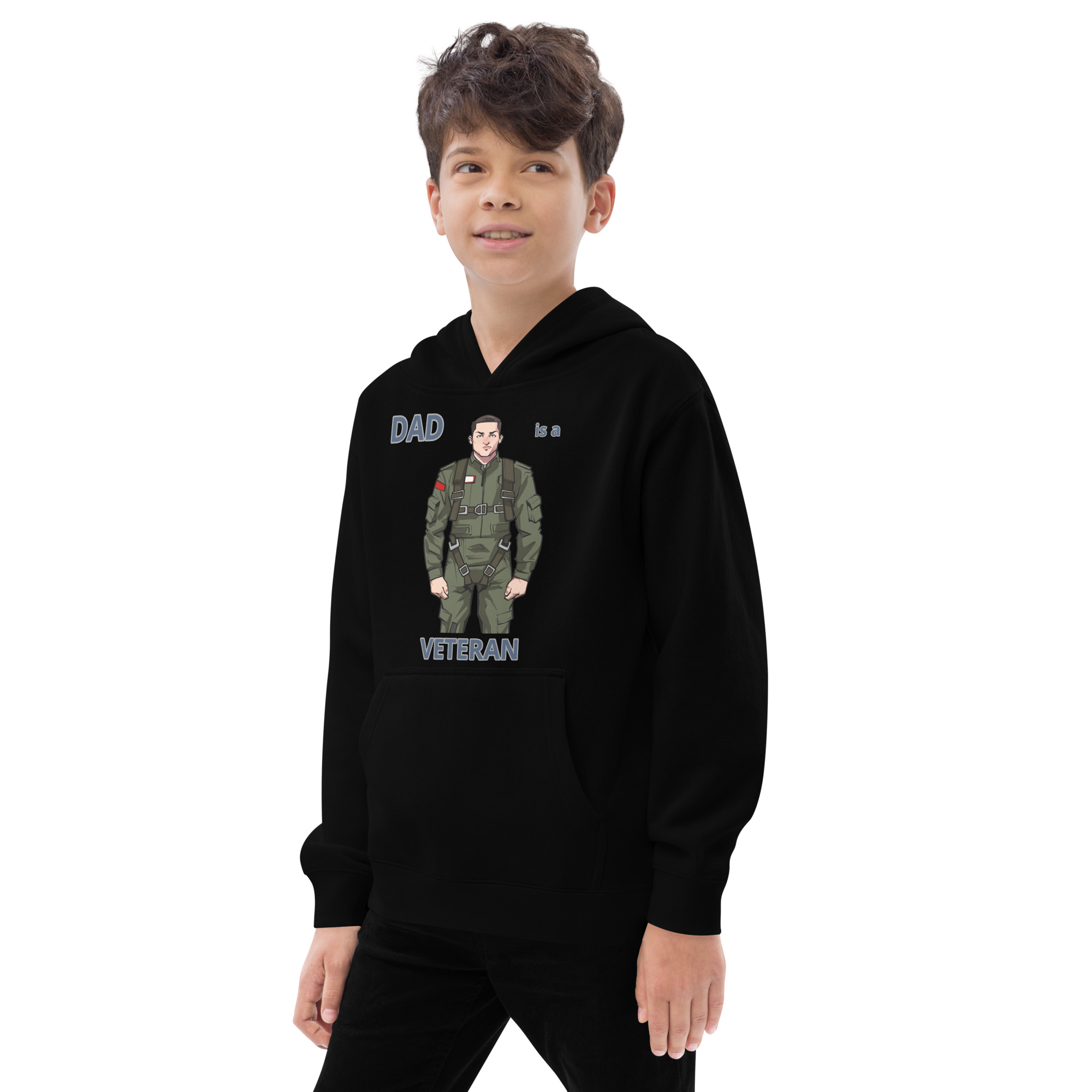 DAD IS A VETERAN TOO FIFE Kids Fleece Hoodie - Image 3