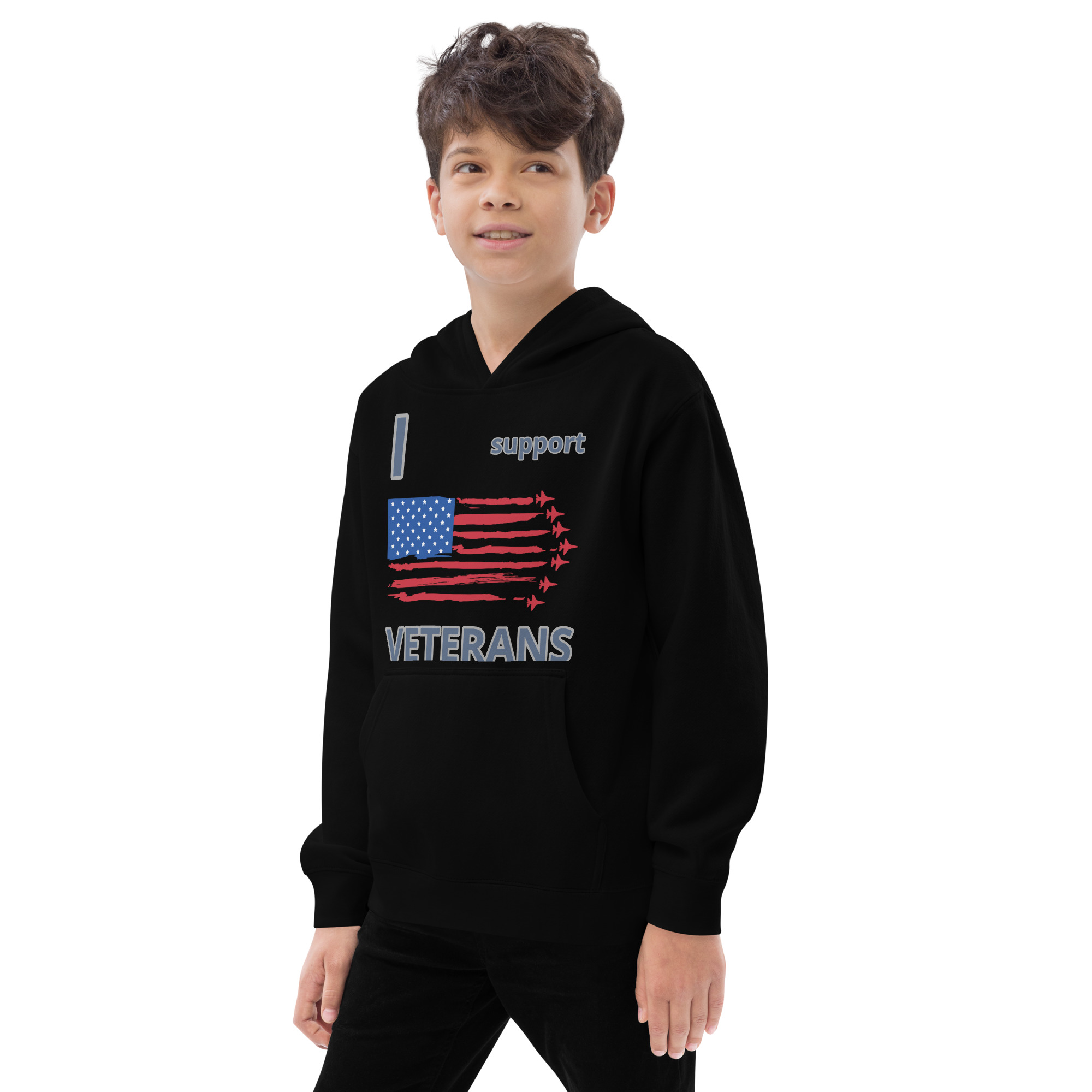 I SUPPORT VETERANS TOO FIFE Kids Fleece Hoodie - Image 3