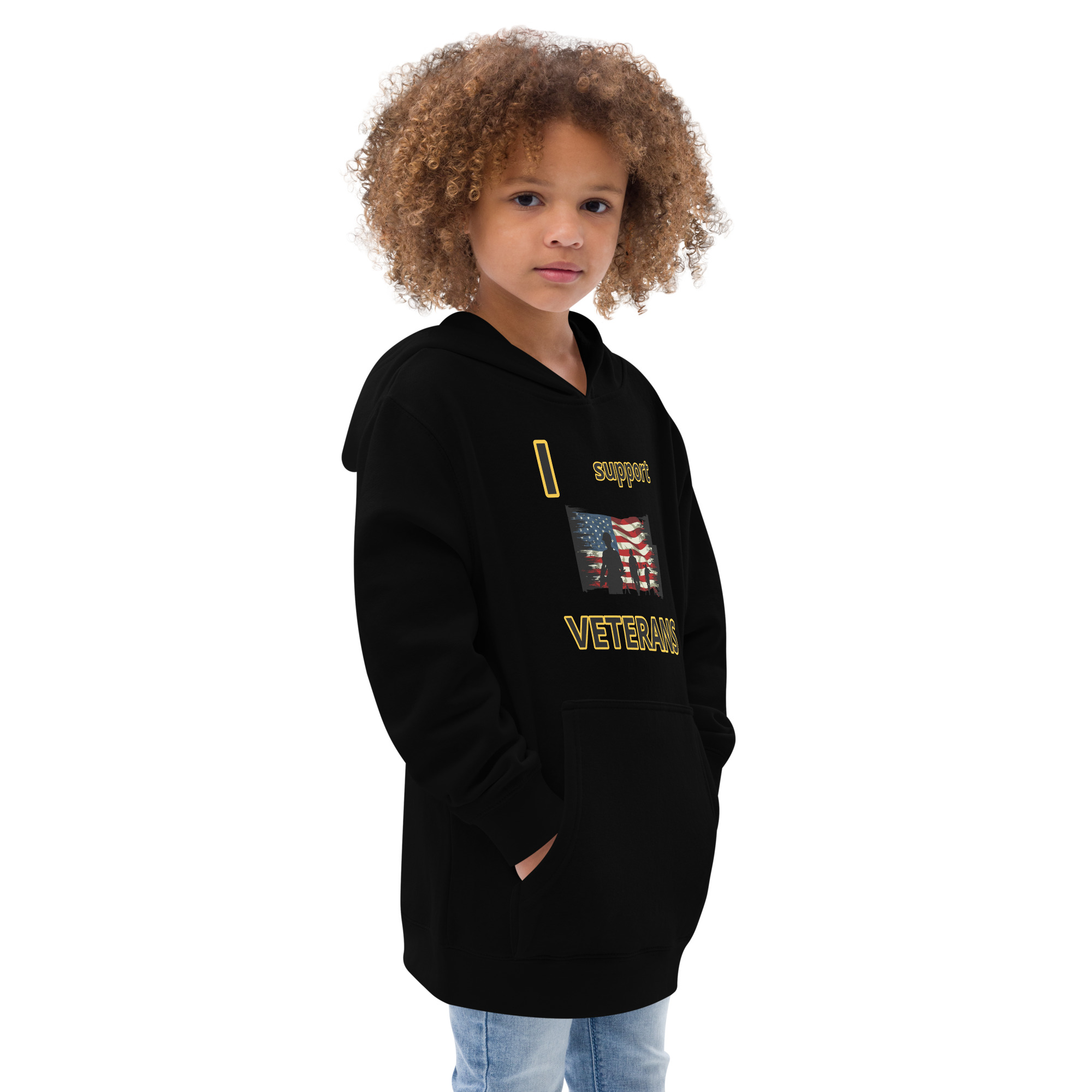 I SUPPORT VETERANS TOO FIFE Kids Fleece Hoodie - Image 2