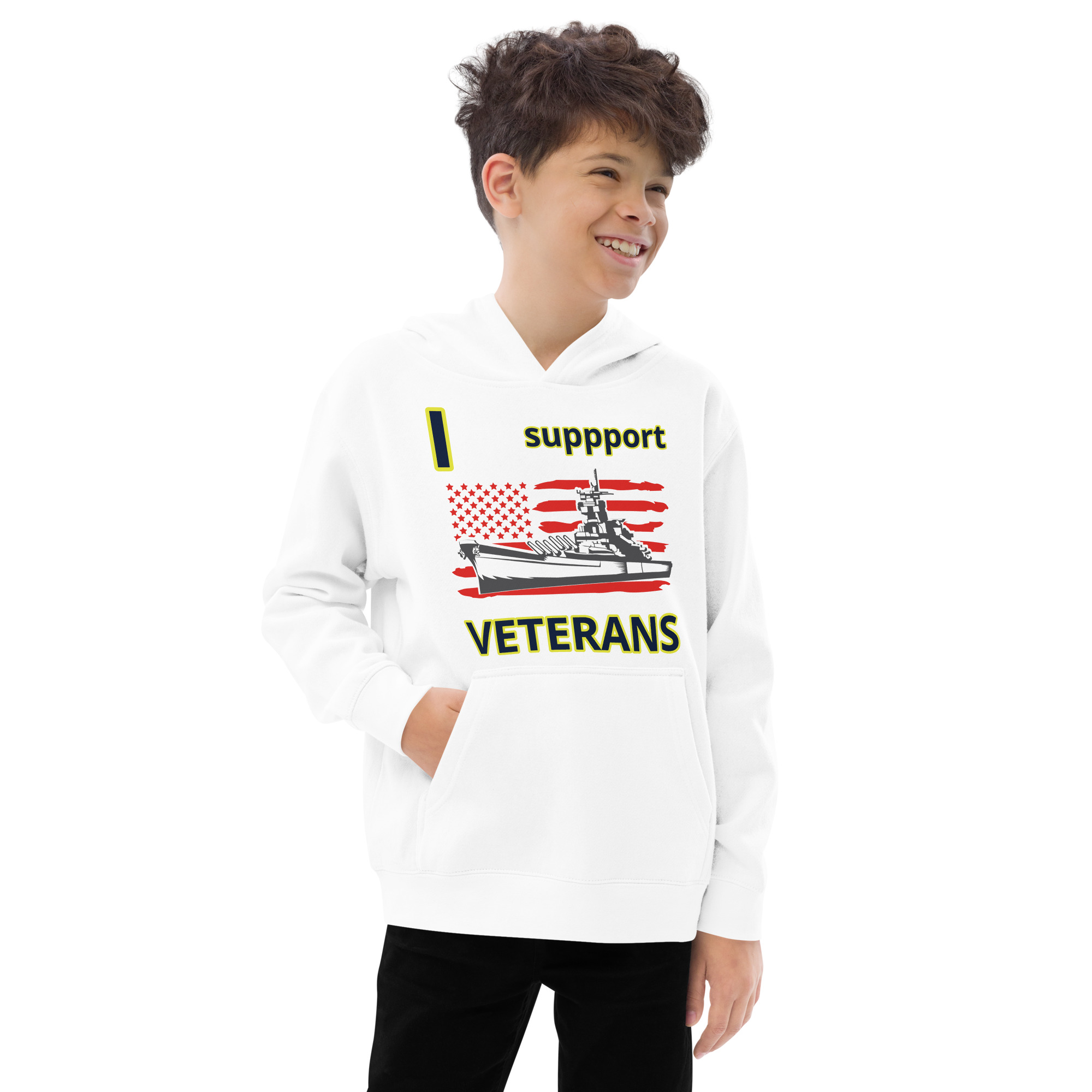 I SUPPORT VETERANS TOO FIFE Kids Fleece Hoodie - Image 12