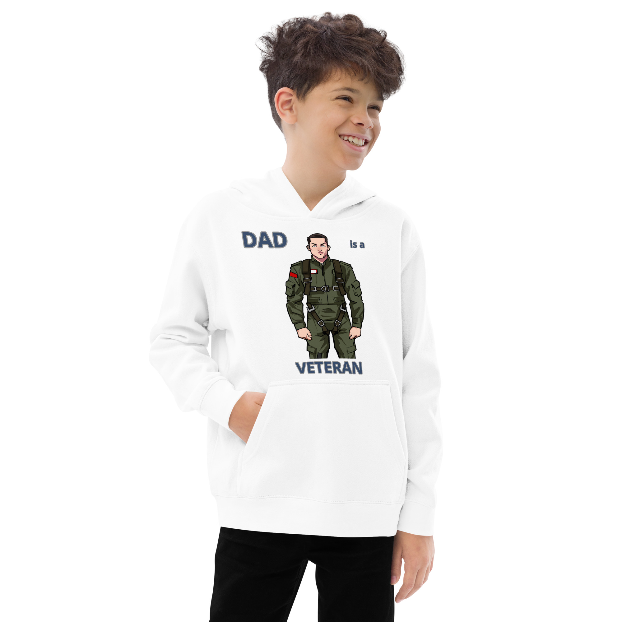 DAD IS A VETERAN TOO FIFE Kids Fleece Hoodie - Image 12