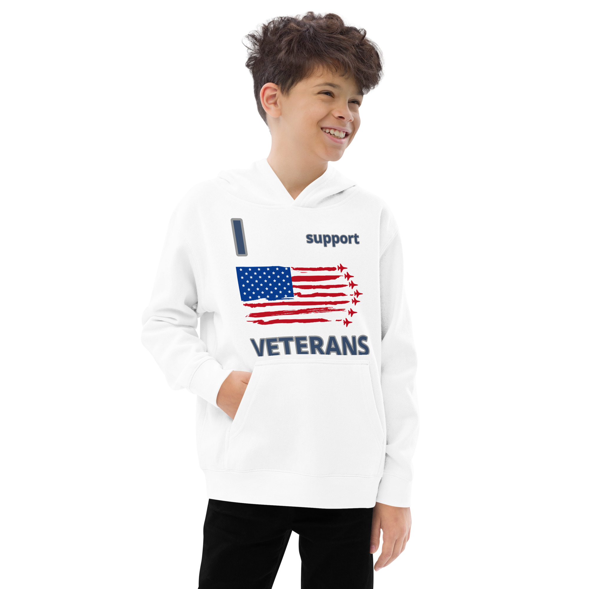 I SUPPORT VETERANS TOO FIFE Kids Fleece Hoodie - Image 12