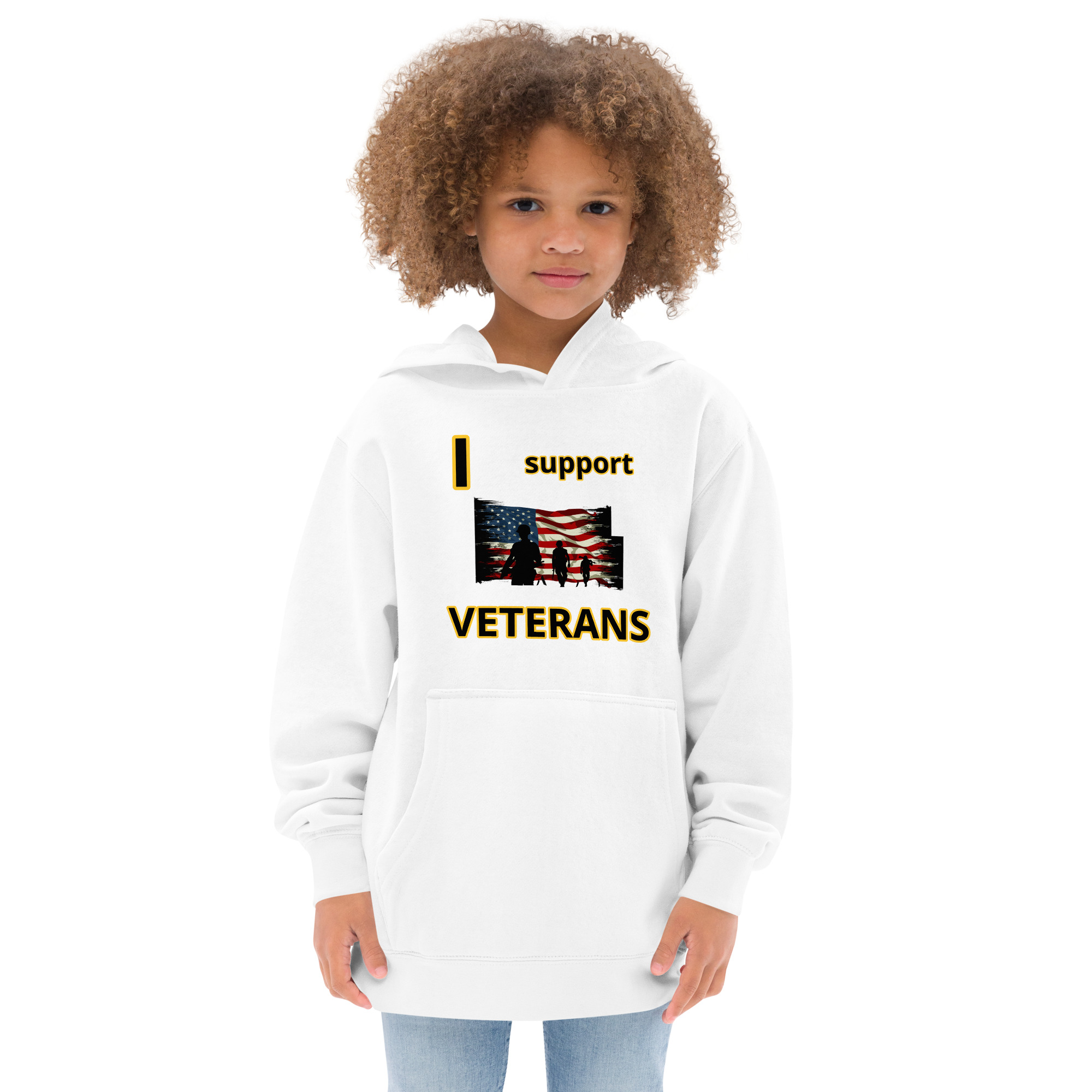I SUPPORT VETERANS TOO FIFE Kids Fleece Hoodie - Image 7