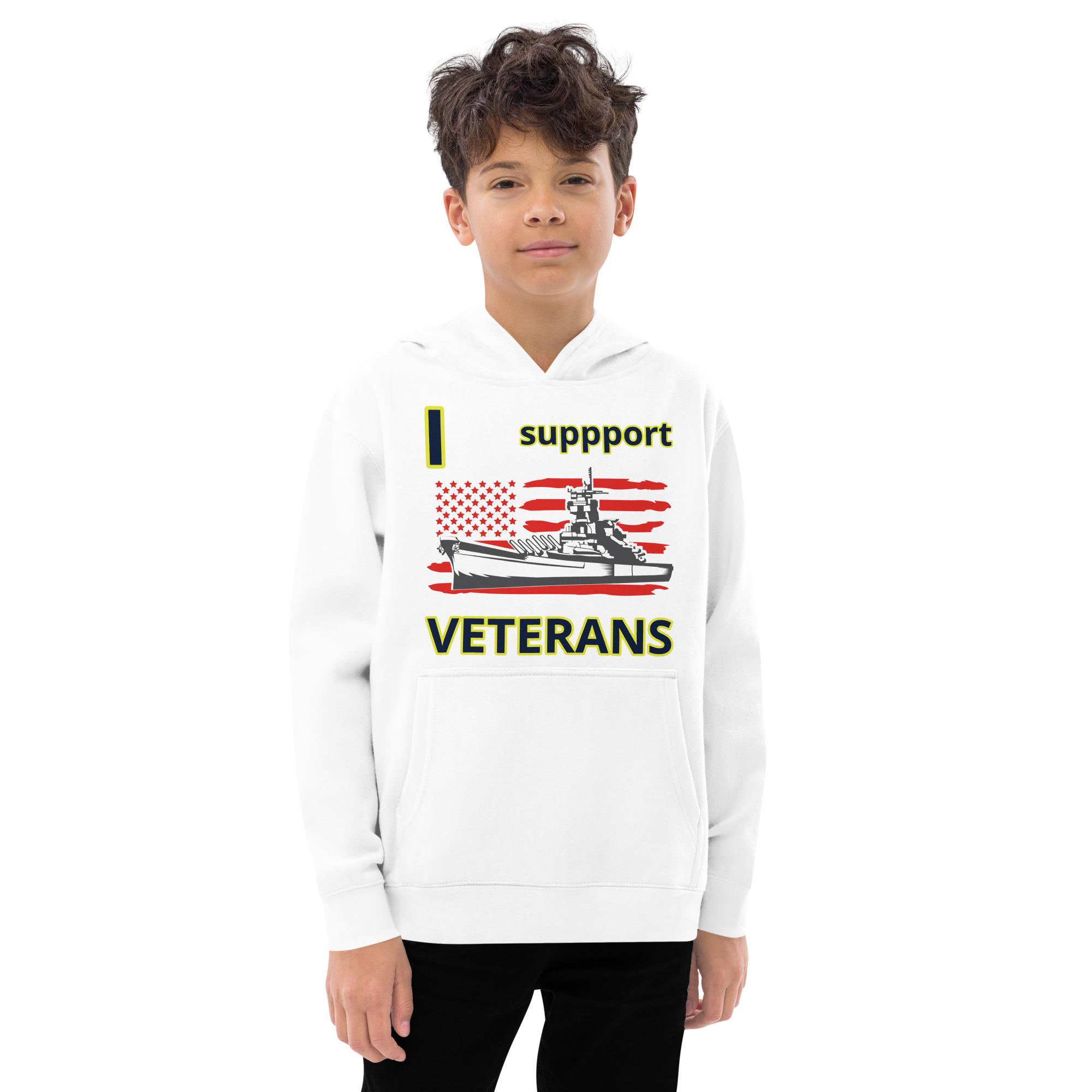 I SUPPORT VETERANS TOO FIFE Kids Fleece Hoodie - Image 11