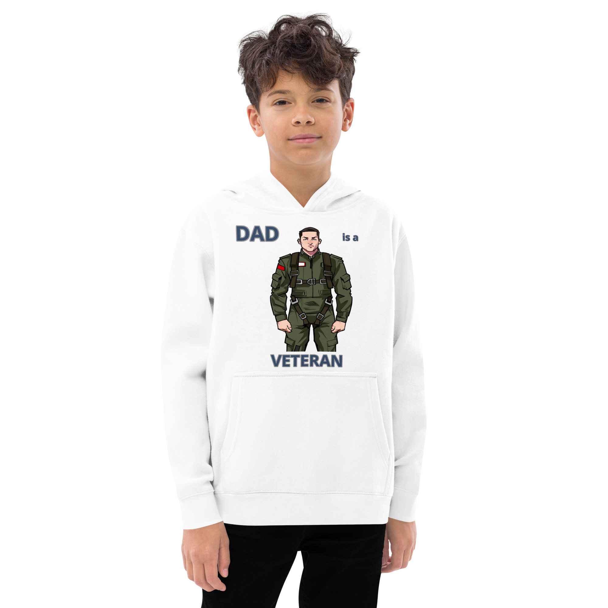 DAD IS A VETERAN TOO FIFE Kids Fleece Hoodie - Image 11