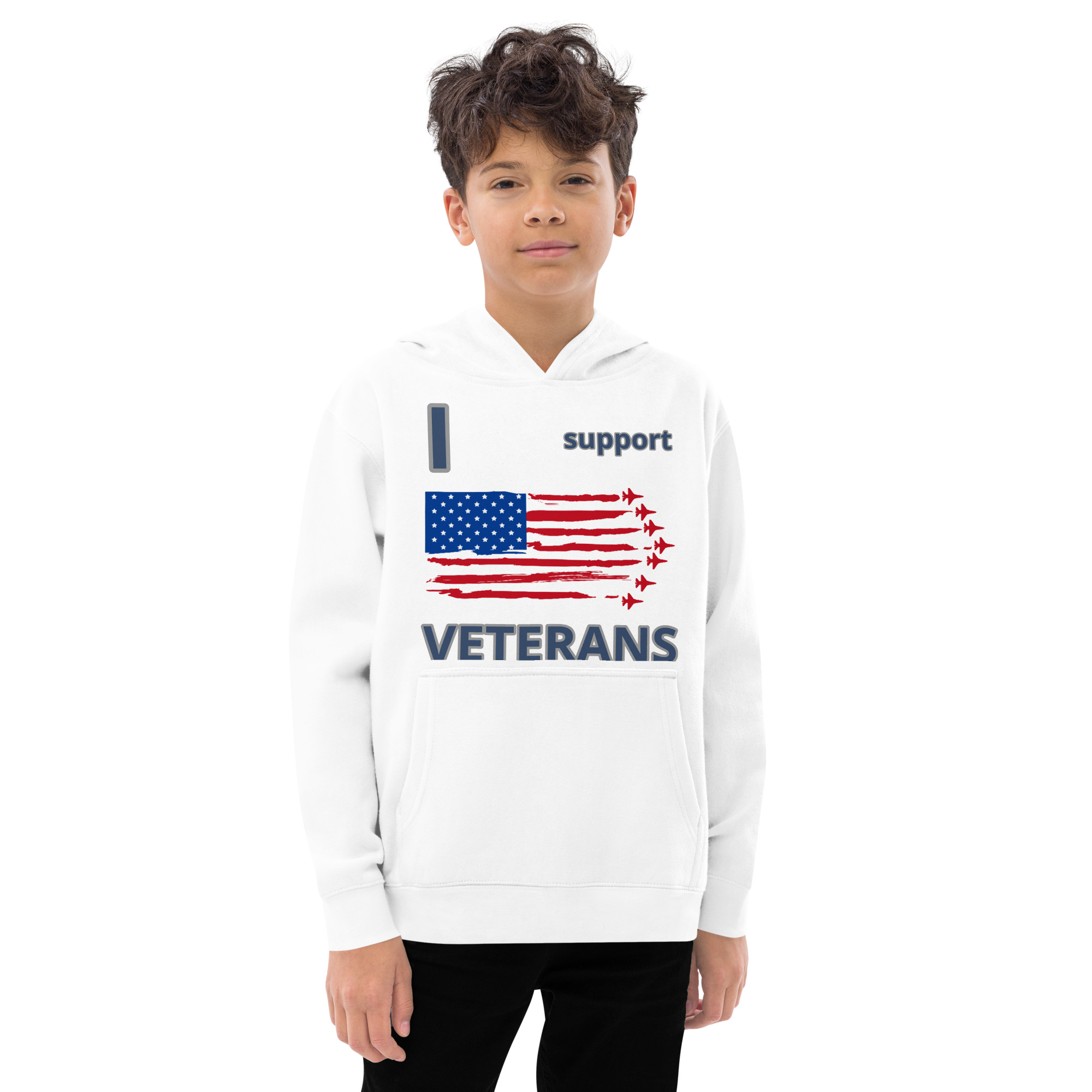 I SUPPORT VETERANS TOO FIFE Kids Fleece Hoodie - Image 11
