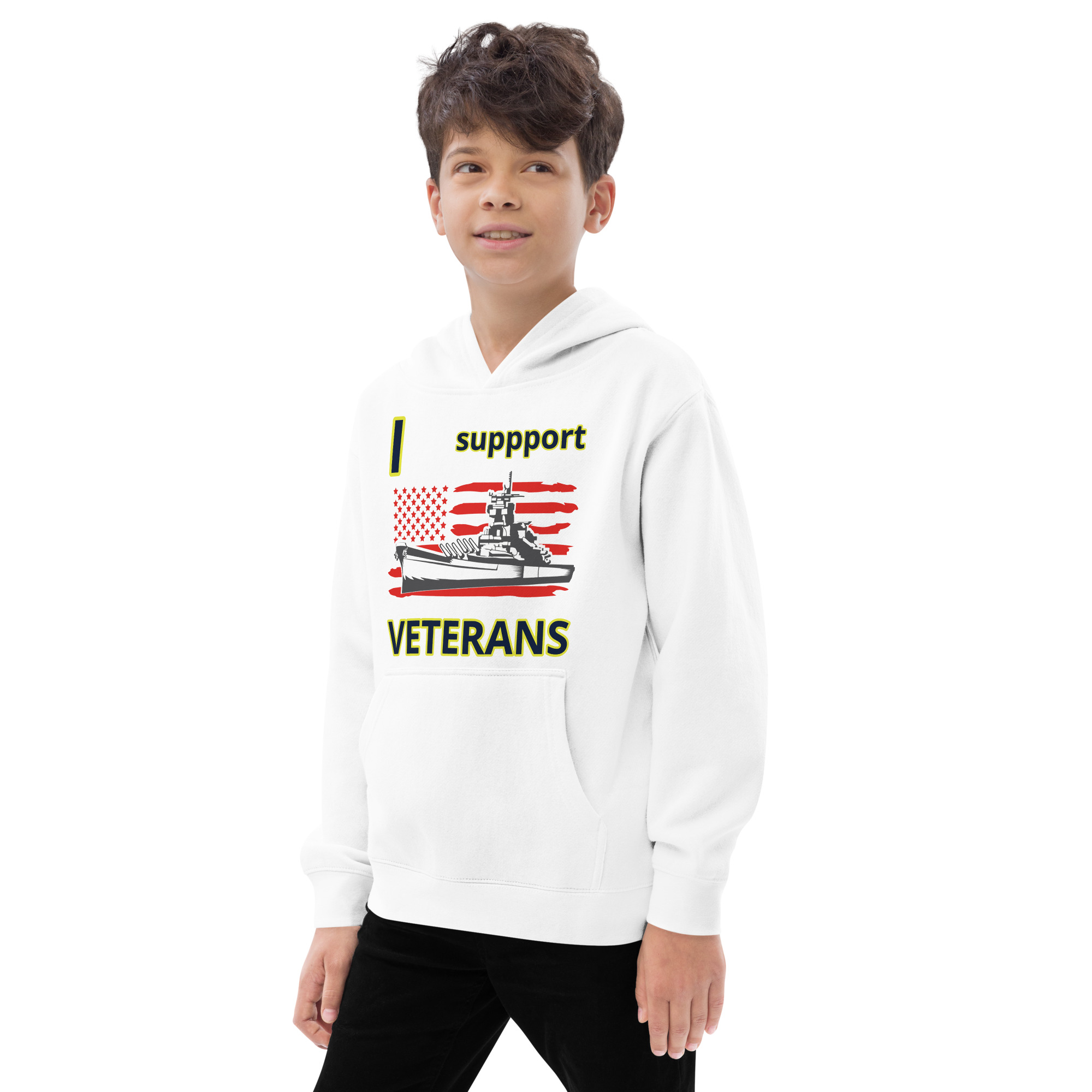 I SUPPORT VETERANS TOO FIFE Kids Fleece Hoodie - Image 13