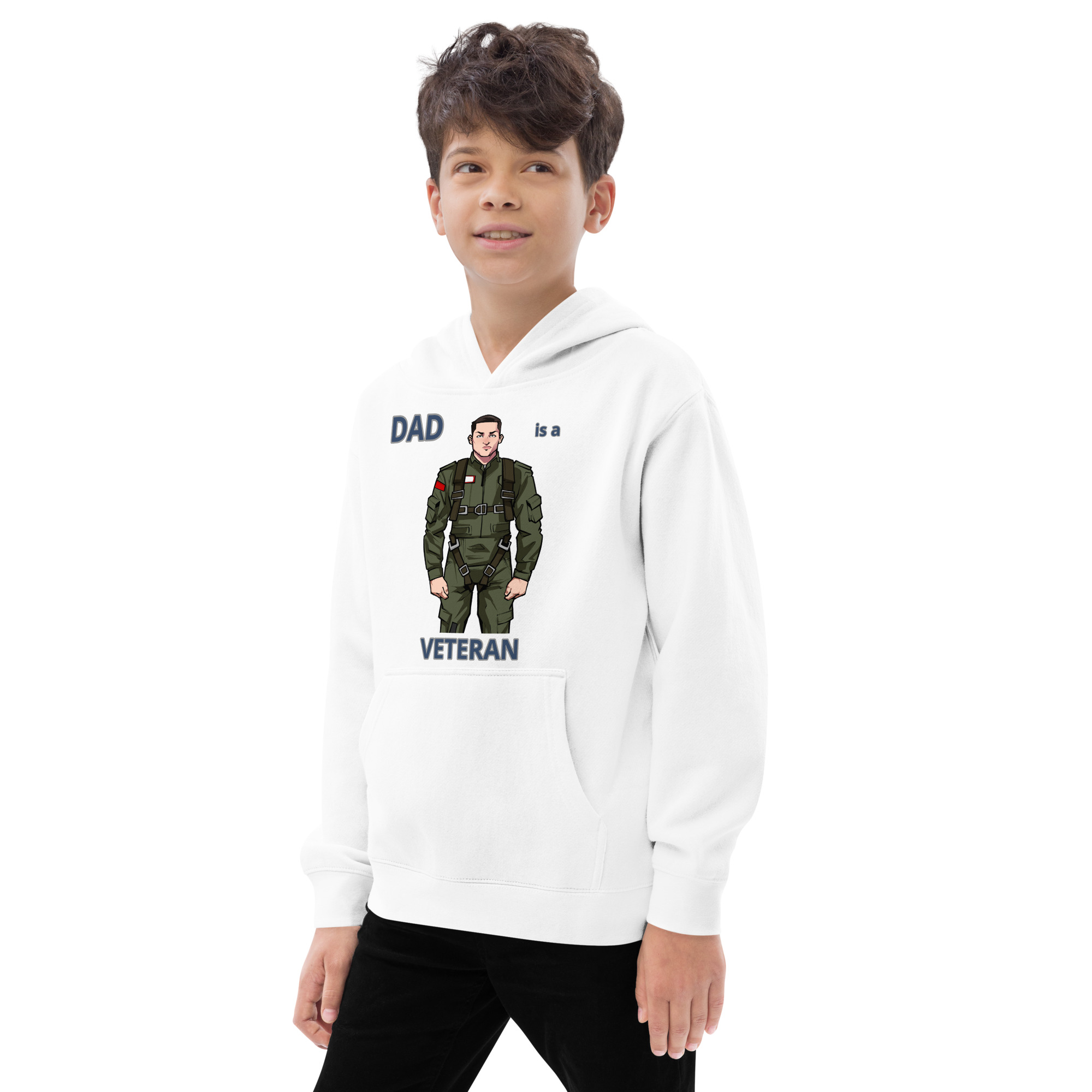 DAD IS A VETERAN TOO FIFE Kids Fleece Hoodie - Image 13