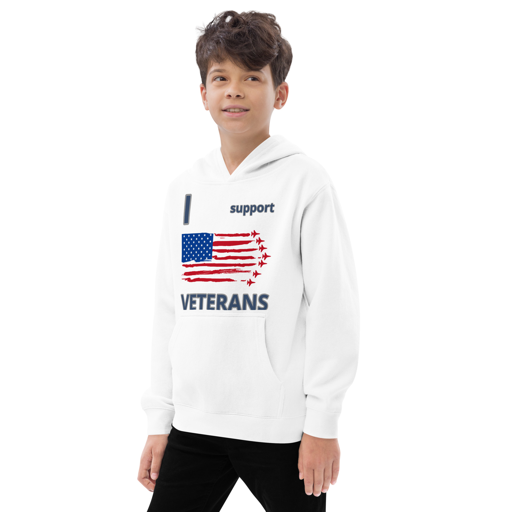 I SUPPORT VETERANS TOO FIFE Kids Fleece Hoodie - Image 13