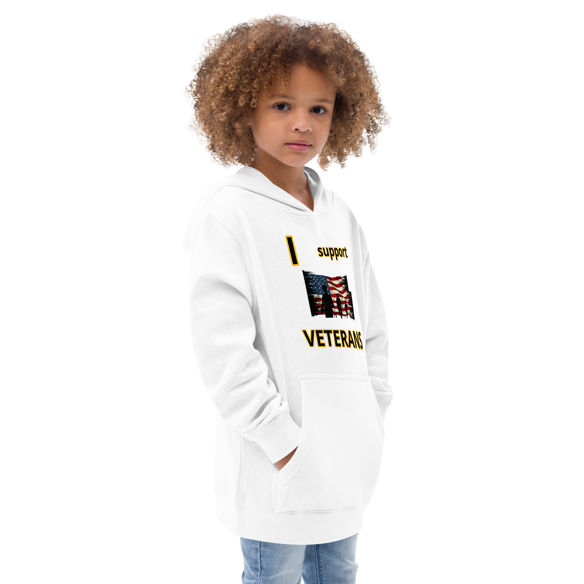 I SUPPORT VETERANS TOO FIFE Kids Fleece Hoodie - Image 8