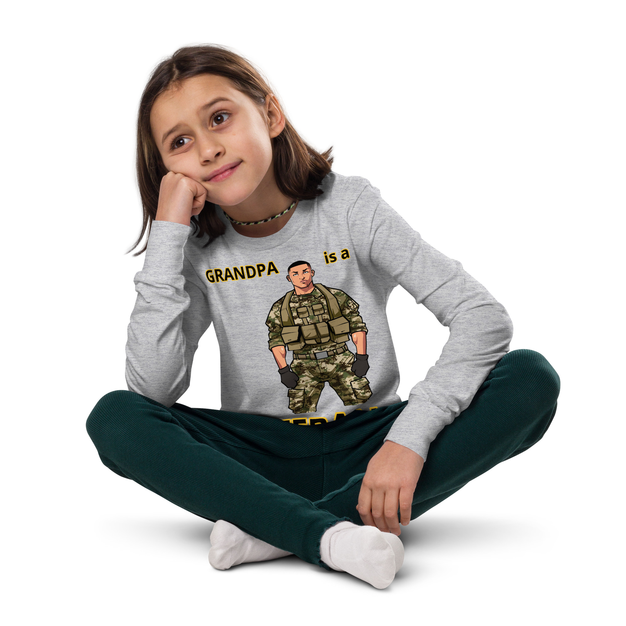GRANDPA IS A VETERAN TOO FIFE Youth Long Sleeve Tee - Image 5