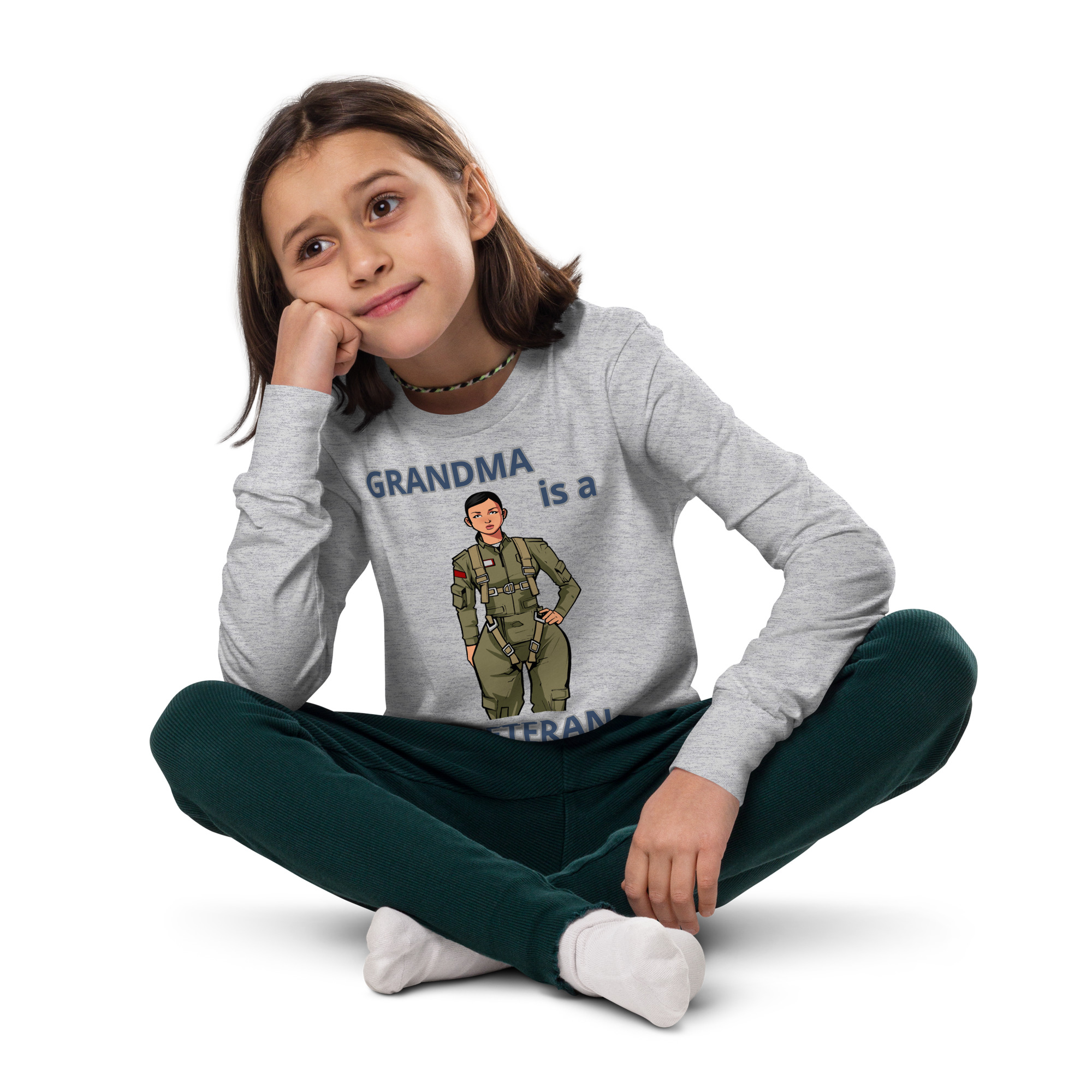 GRANDMA IS A VETERAN TOO FIFE Youth Long Sleeve Tee - Image 5