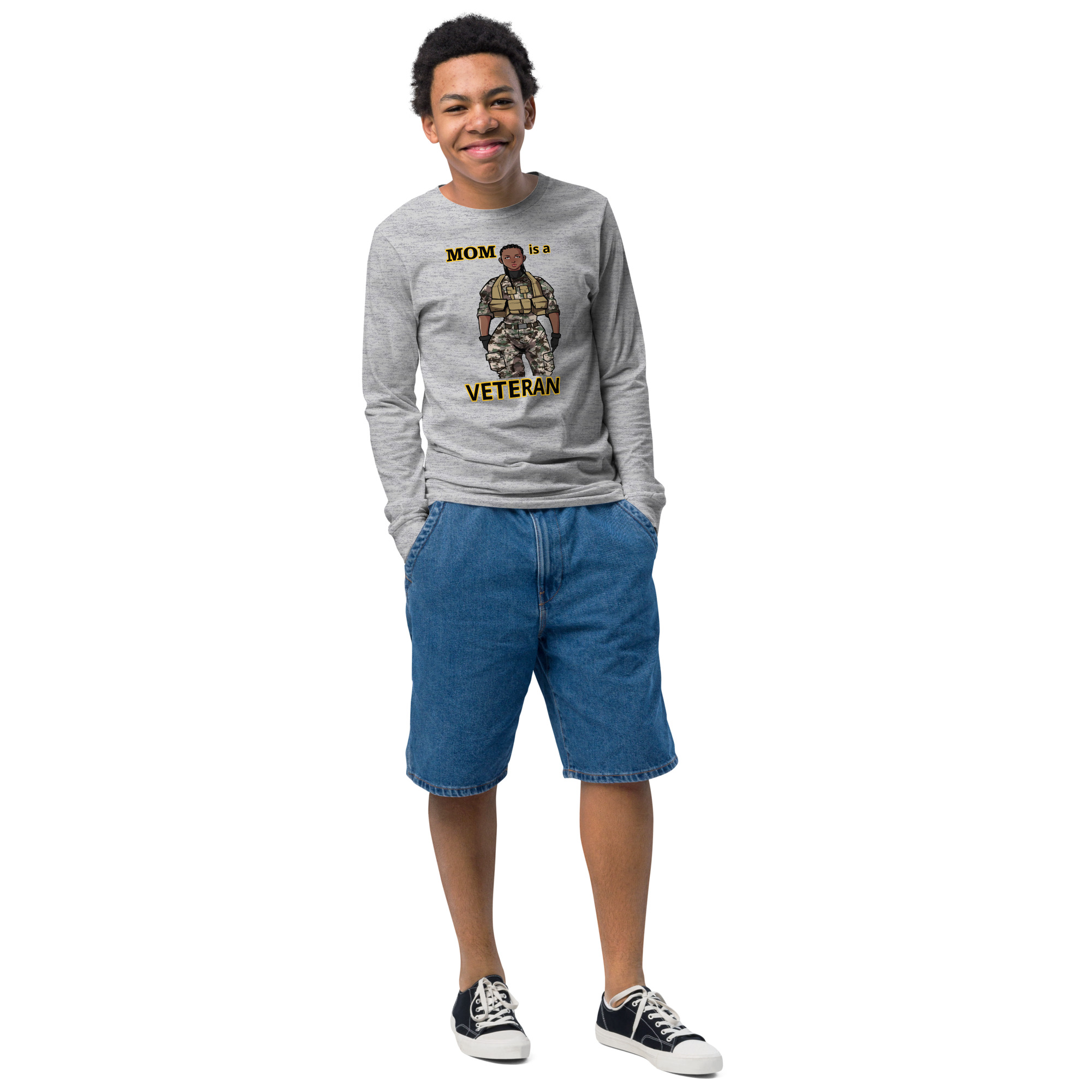 MOM IS A VETERAN TOO FIFE Youth Long Sleeve Tee - Image 4