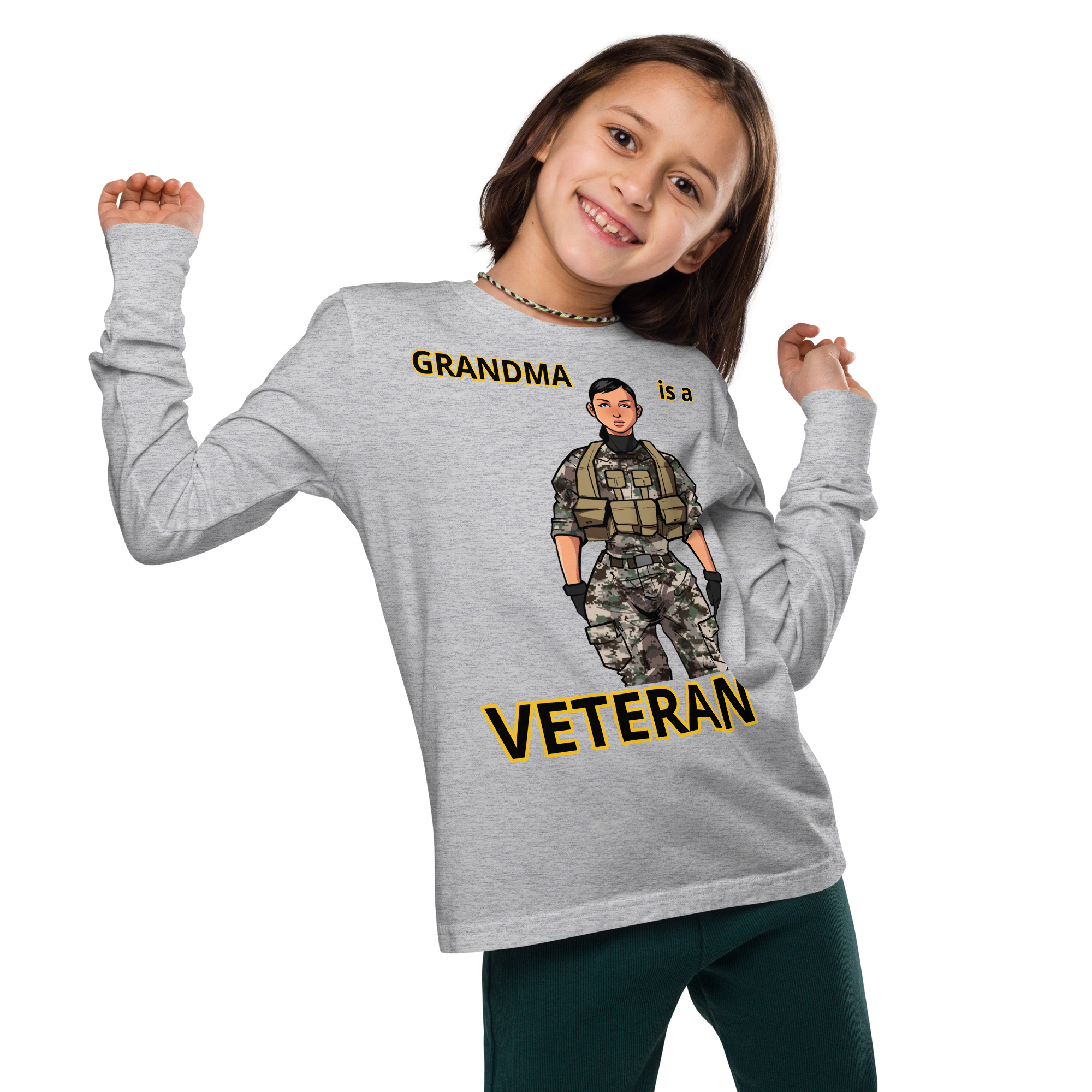 GRANDMA IS A VETERAN TOO FIFE Youth Long Sleeve Tee - Image 4