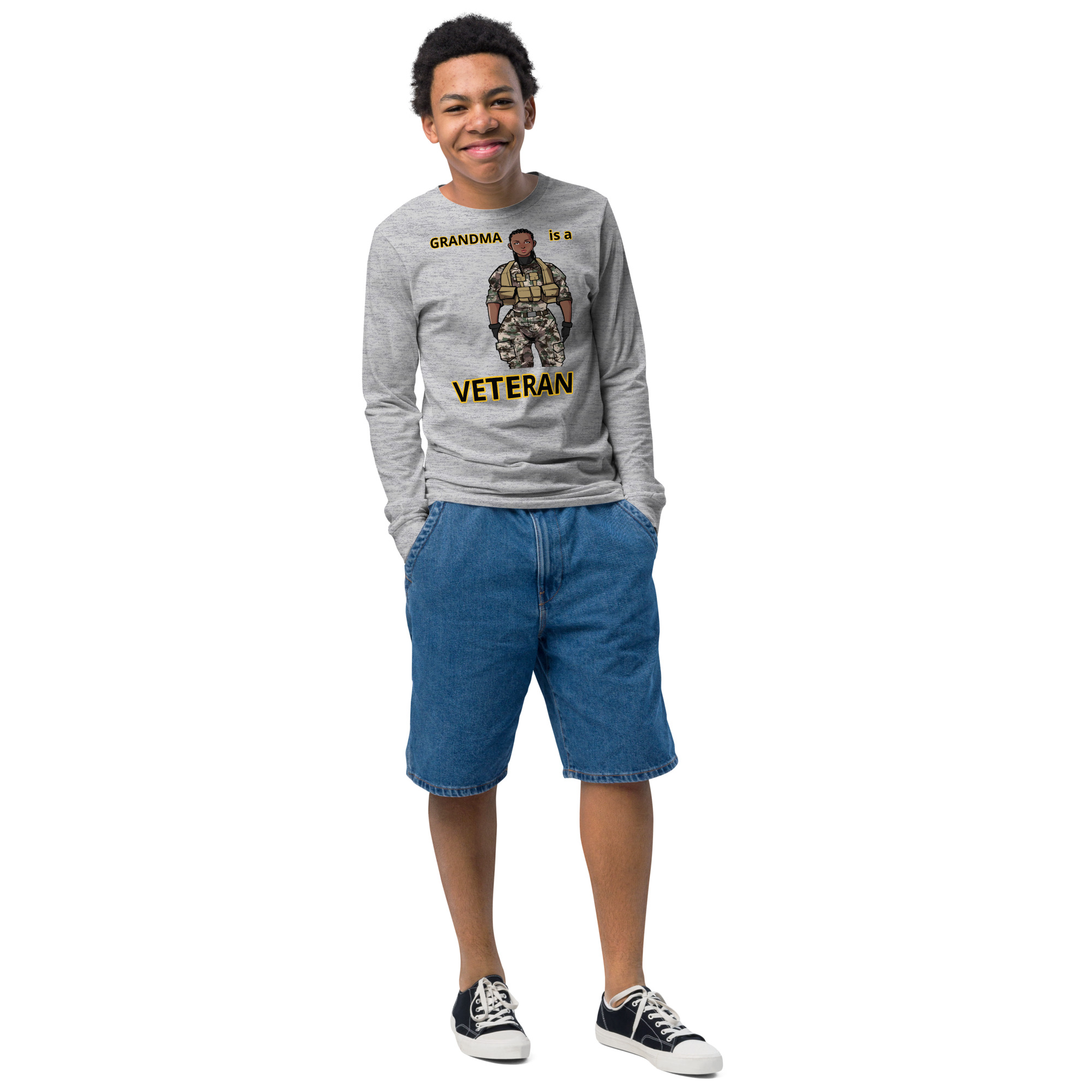GRANDMA IS A VETERAN TOO FIFE Youth Long Sleeve Tee - Image 4