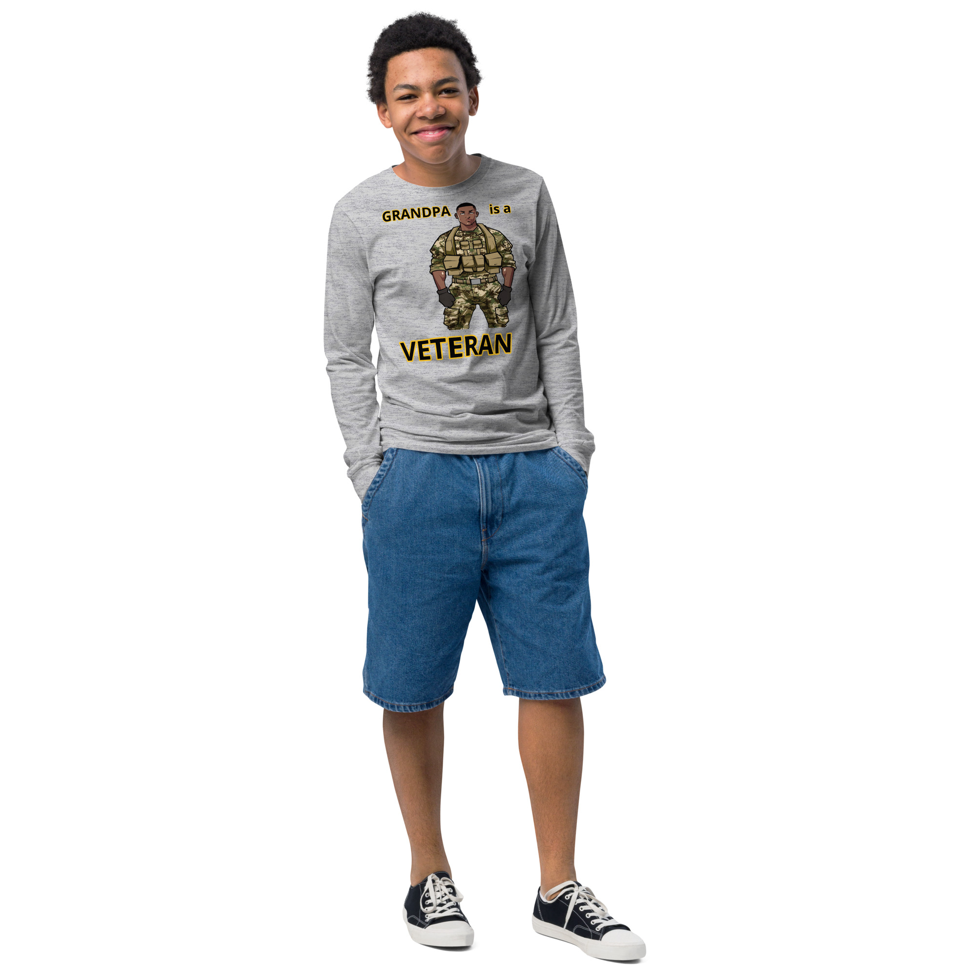 GRANDPA IS A VETERAN TOO FIFE Youth Long Sleeve Tee - Image 4