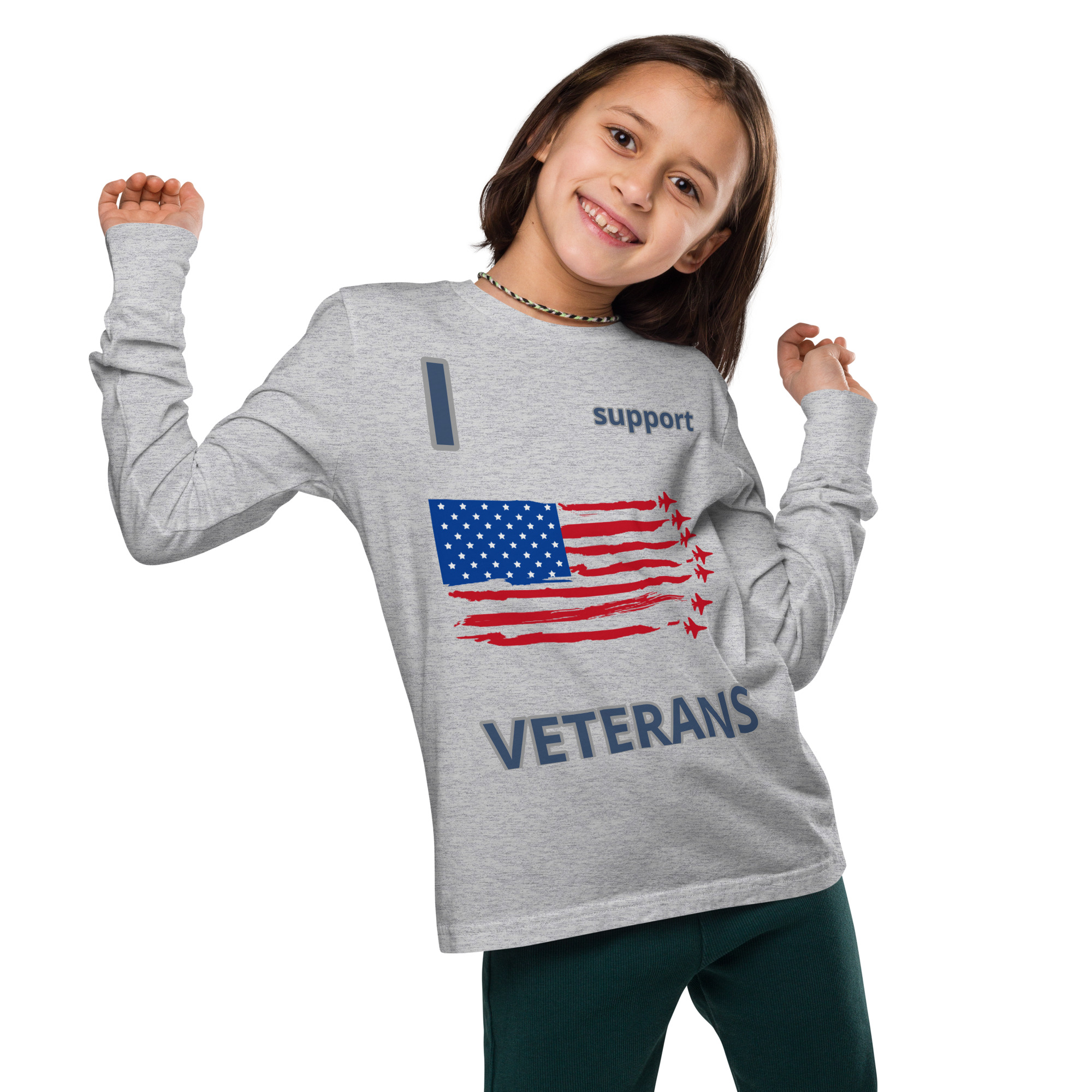 I SUPPORT VETERANS TOO FIFE Youth Long Sleeve Tee - Image 4