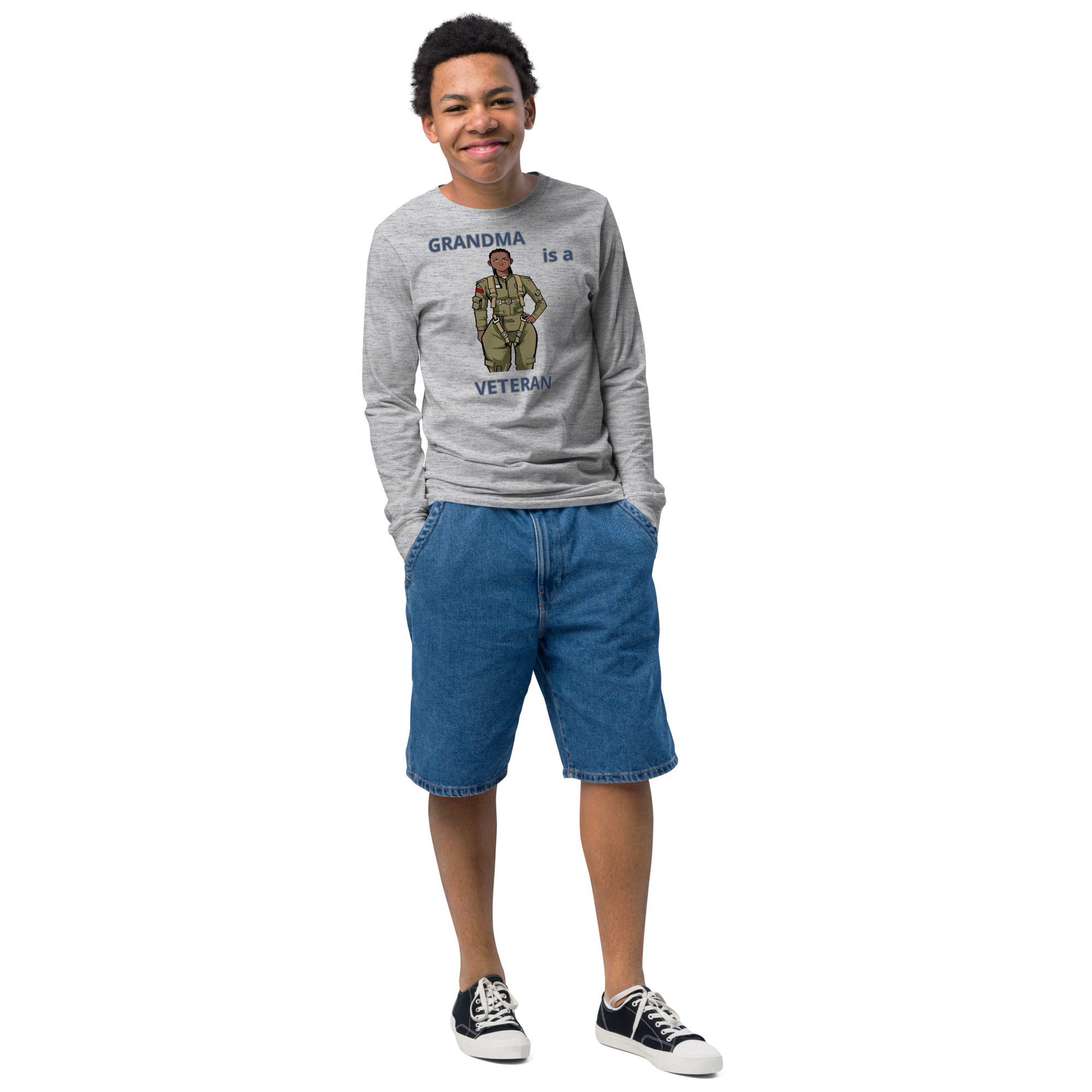 GRANDMA IS A VETERAN TOO FIFE Youth Long Sleeve Tee - Image 4