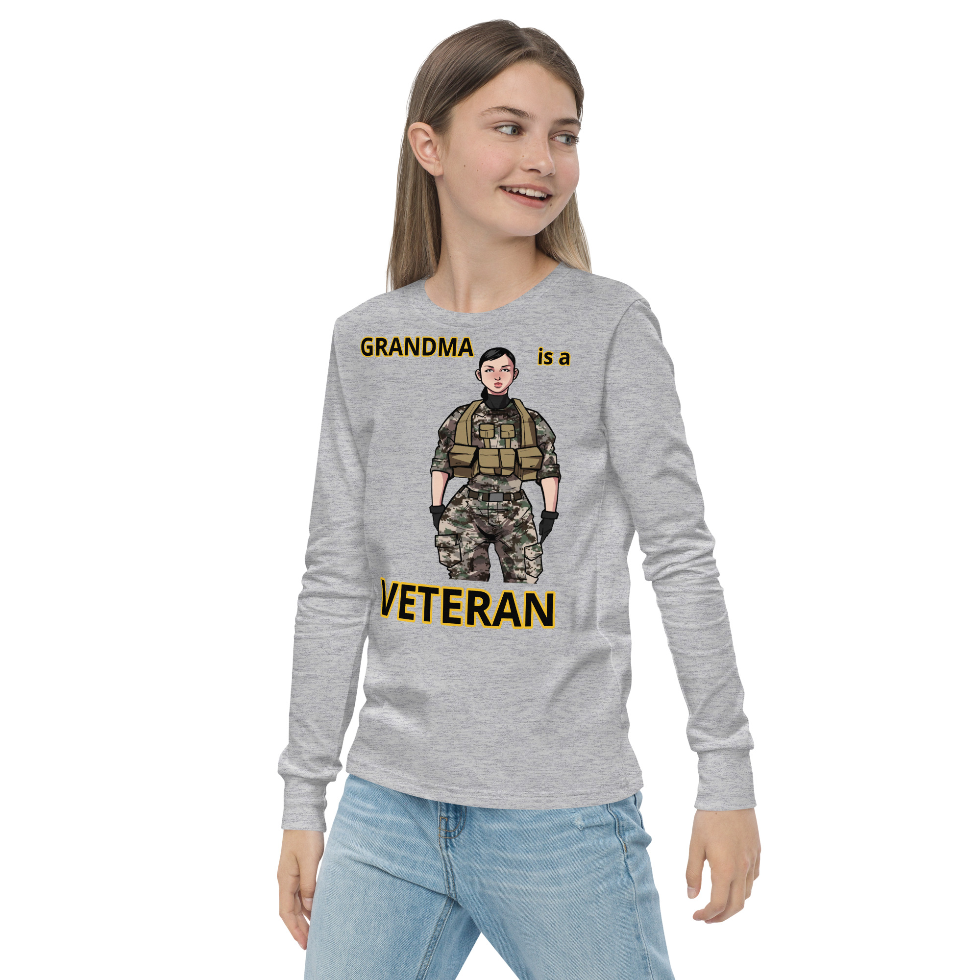 GRANDMA IS A VETERAN TOO FIFE Youth Long Sleeve Tee - Image 9