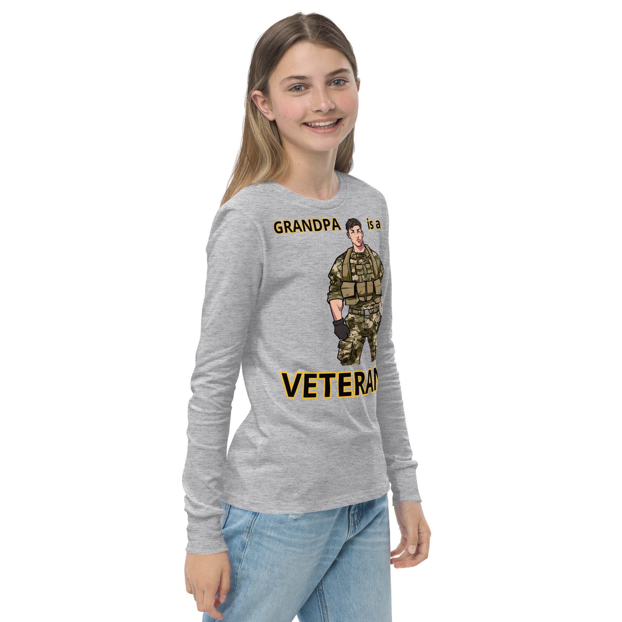 GRANDPA IS A VETERAN TOO FIFE Youth Long Sleeve Tee - Image 10