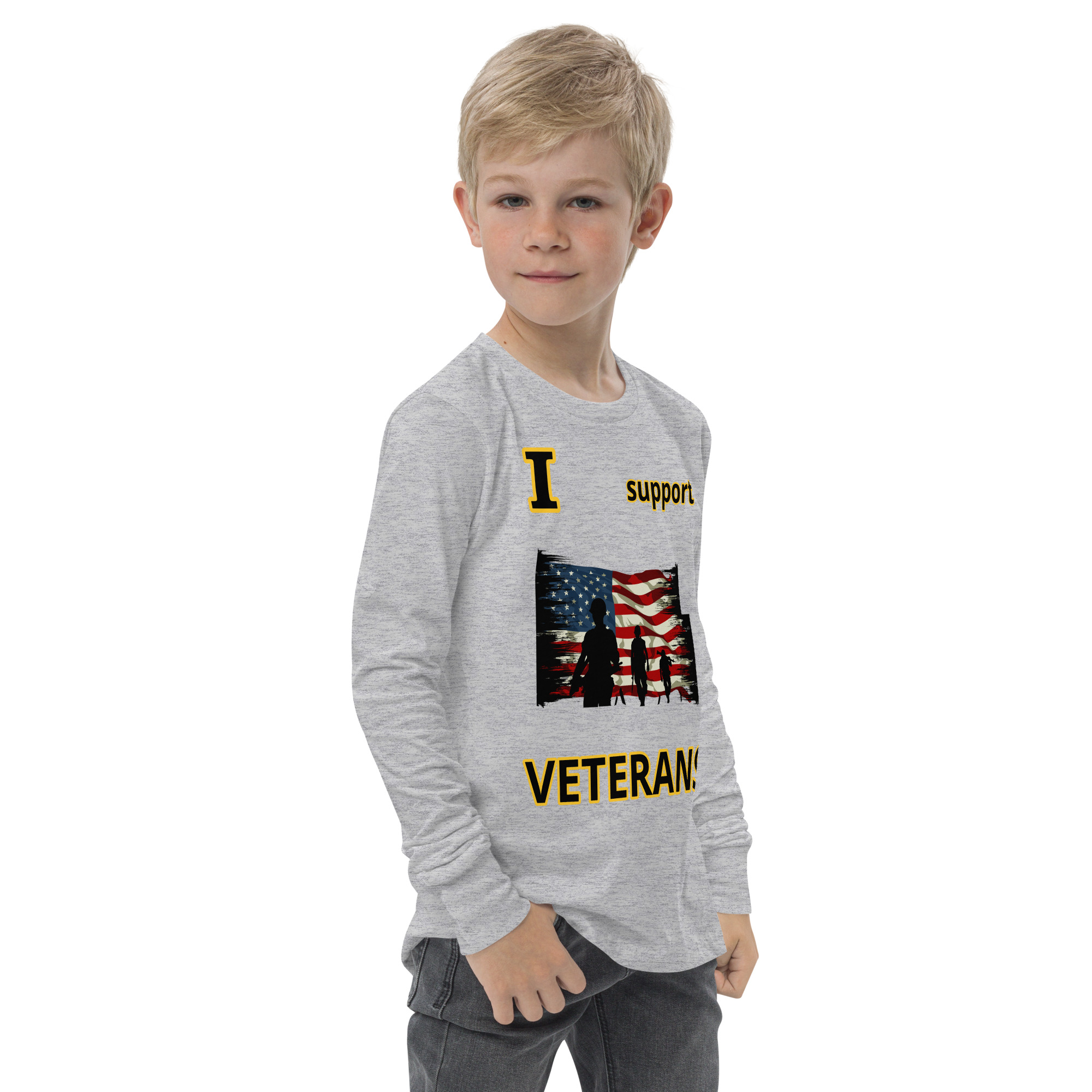I SUPPORT VETERANS TOO FIFE Youth Long Sleeve Tee - Image 7