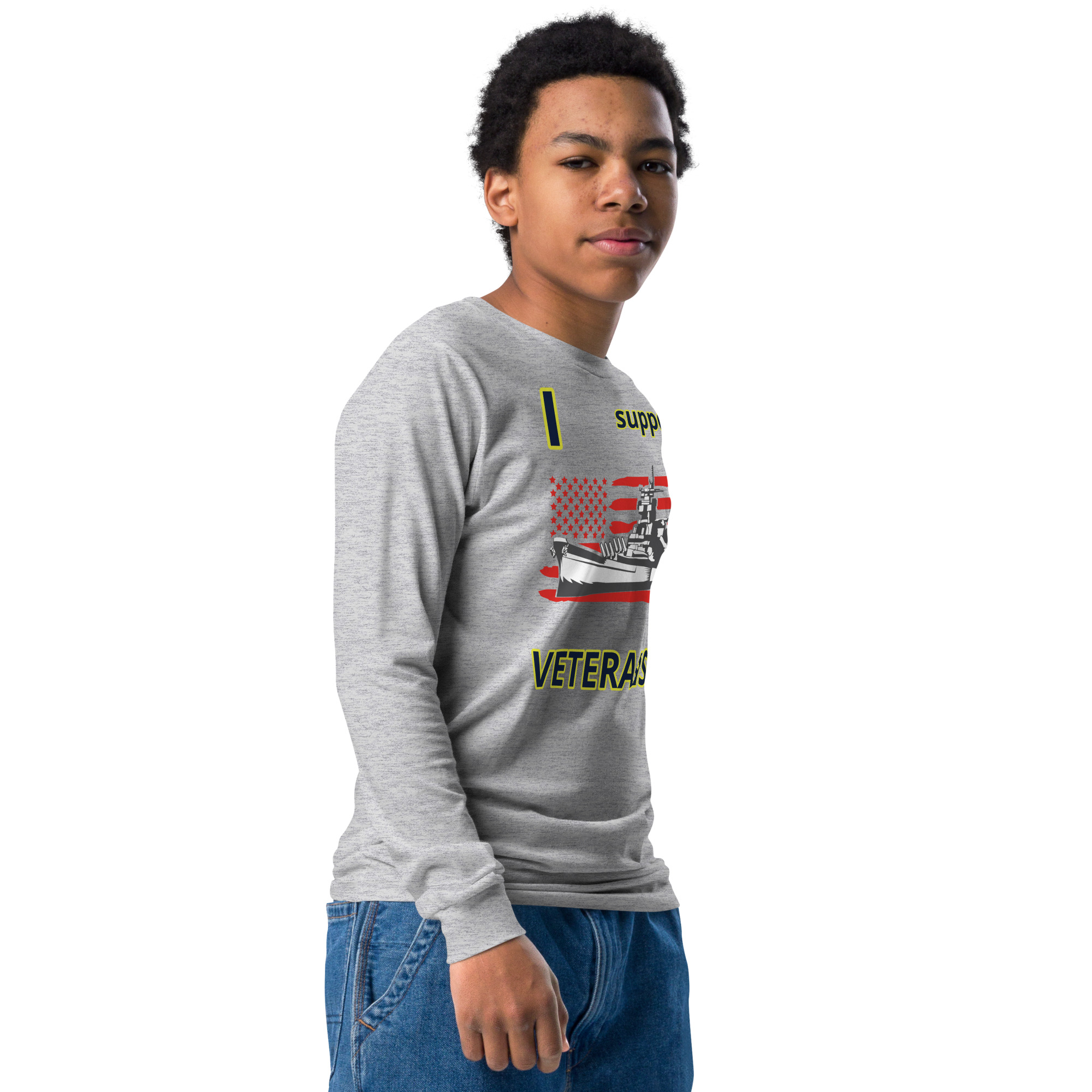 I SUPPORT VETERANS TOO FIFE Youth Long Sleeve Tee - Image 5