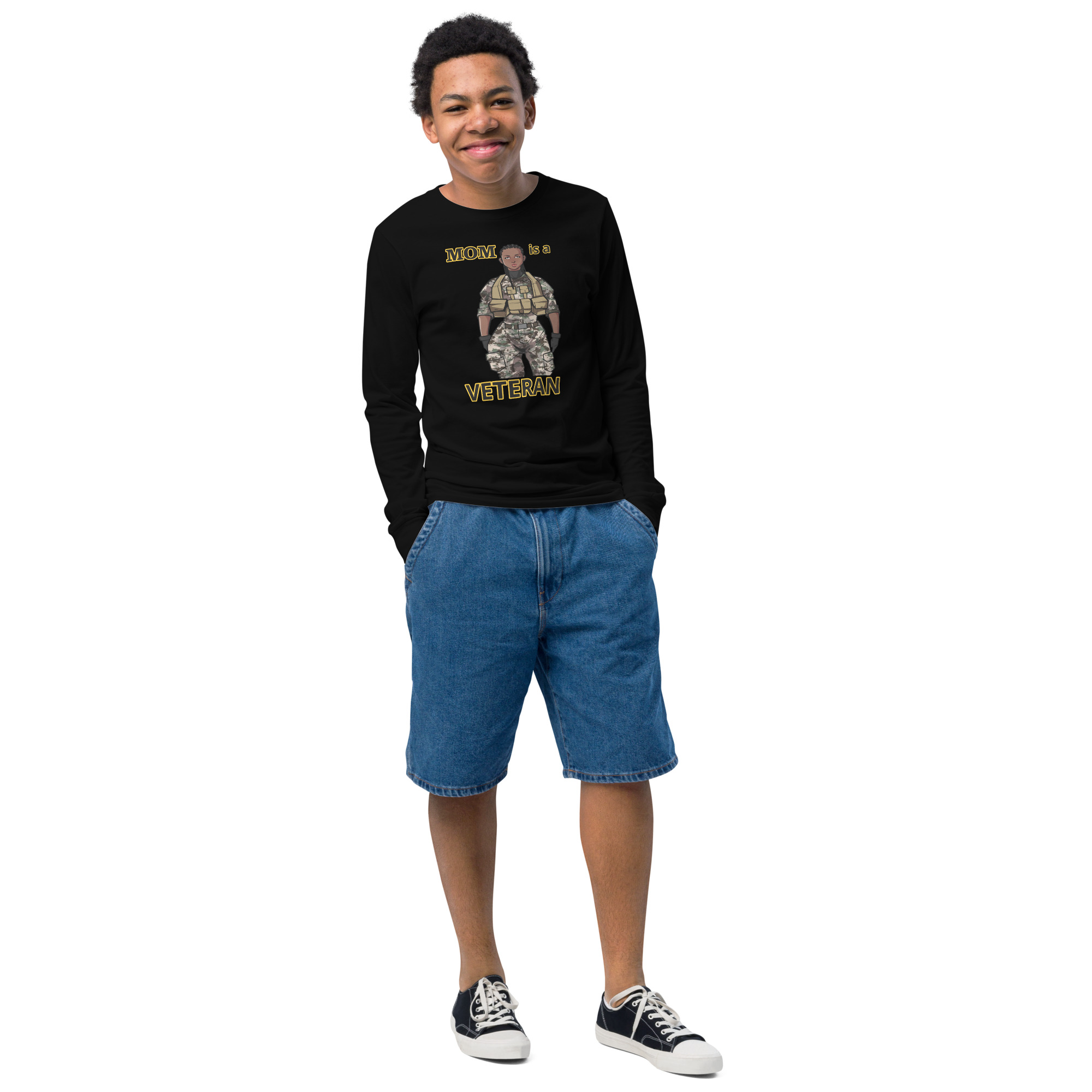 MOM IS A VETERAN TOO FIFE Youth Long Sleeve Tee