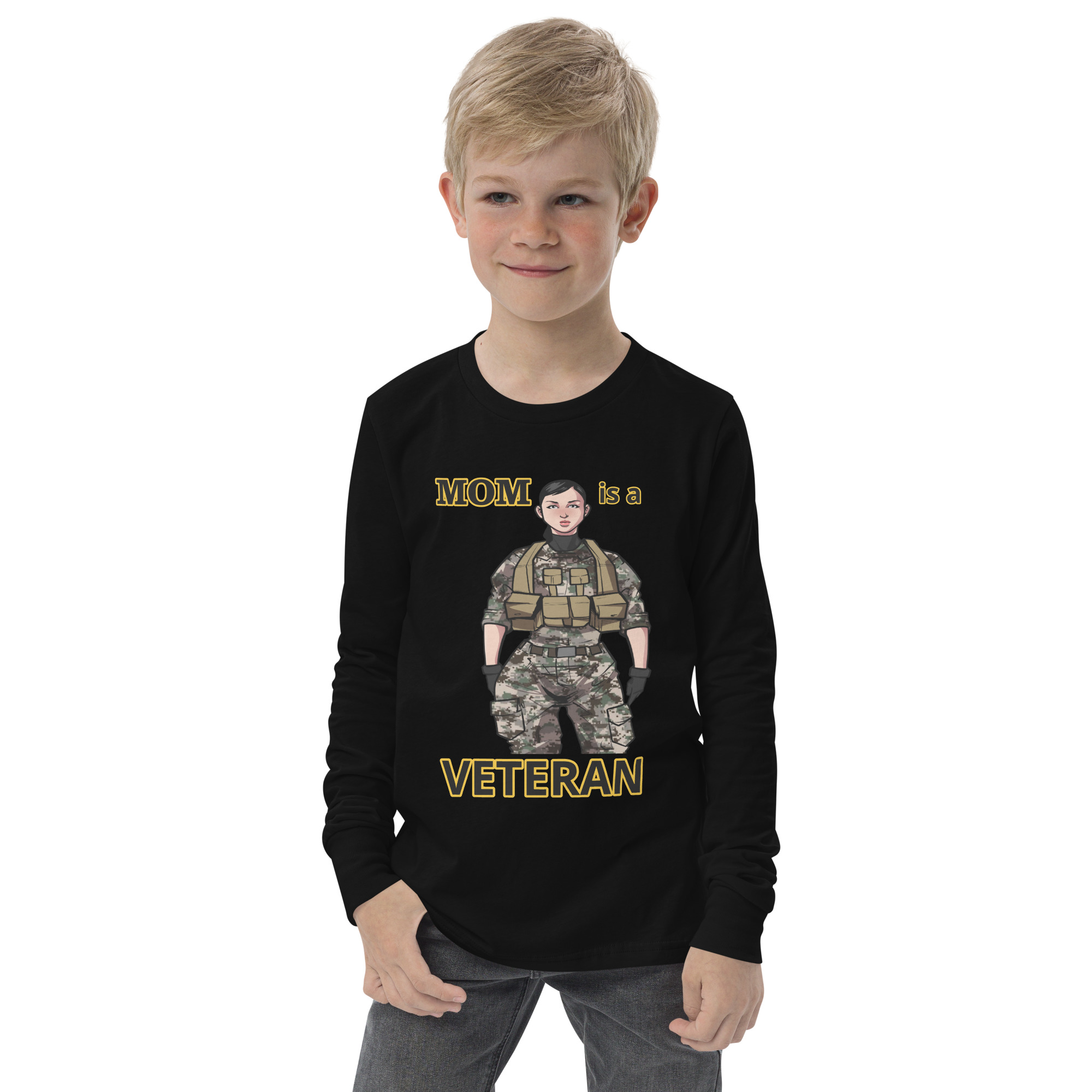 MOM IS A VETERAN TOO FIFE Youth Long Sleeve Tee