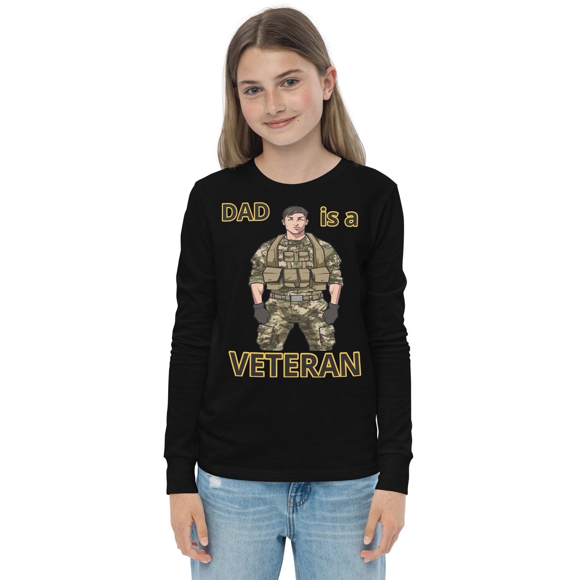 DAD IS A VETERAN TOO FIFE Youth Long Sleeve Tee