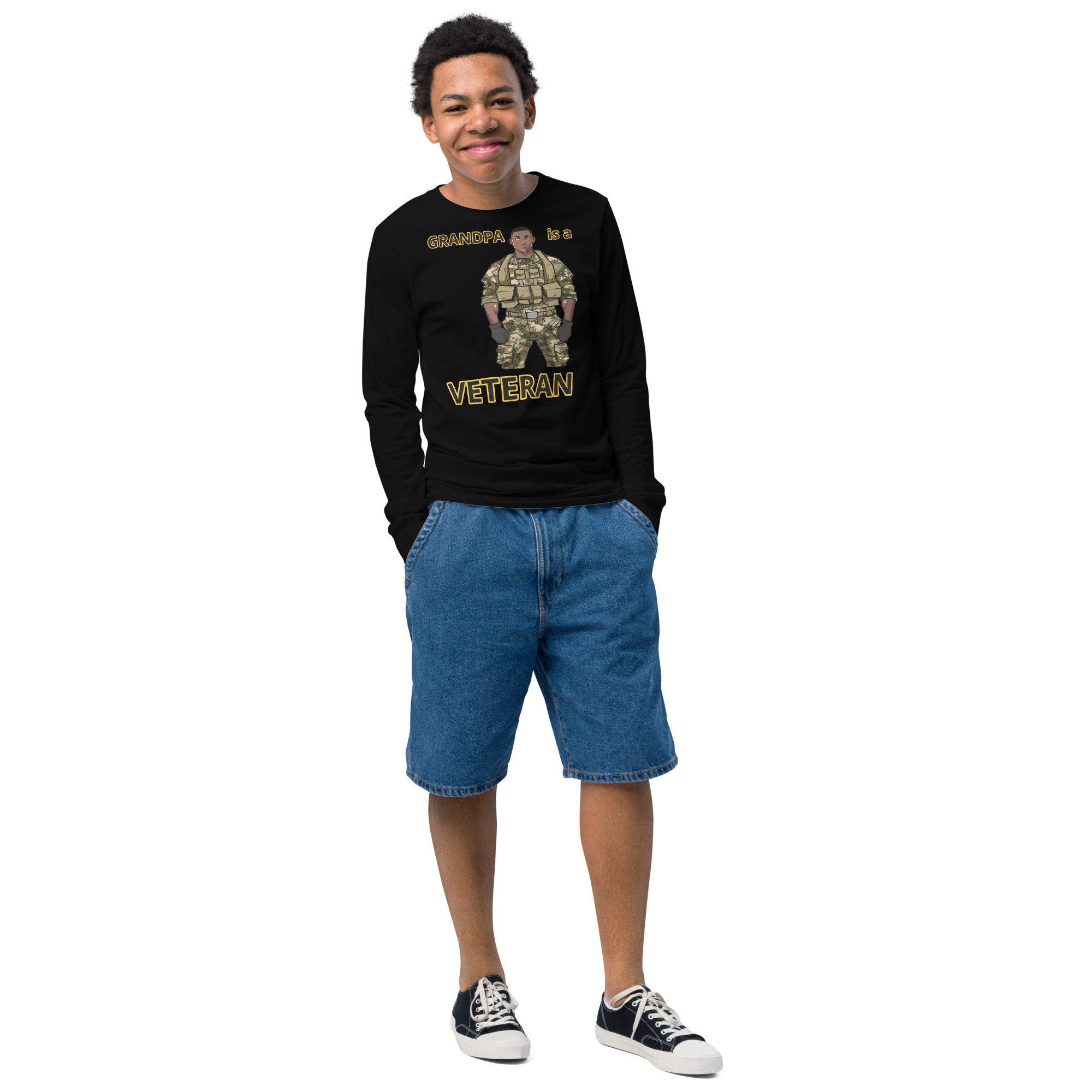 GRANDPA IS A VETERAN TOO FIFE Youth Long Sleeve Tee