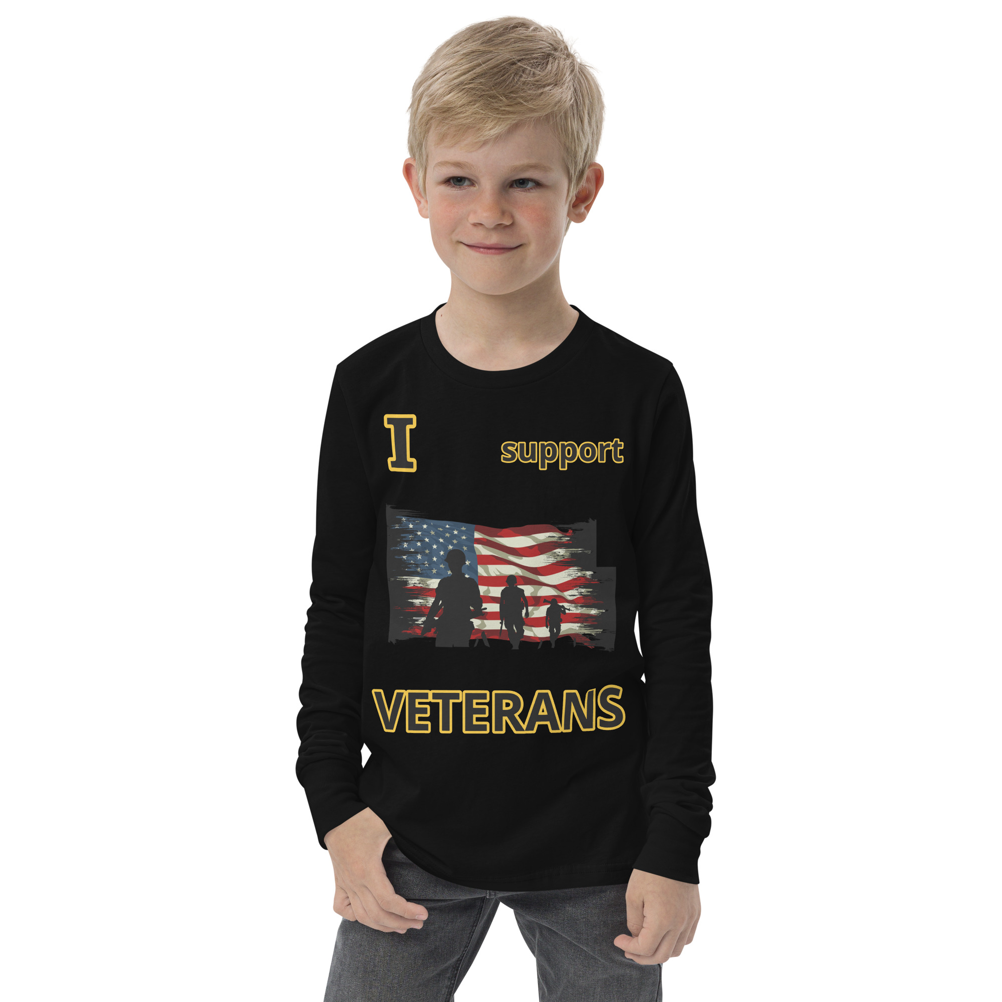 I SUPPORT VETERANS TOO FIFE Youth Long Sleeve Tee
