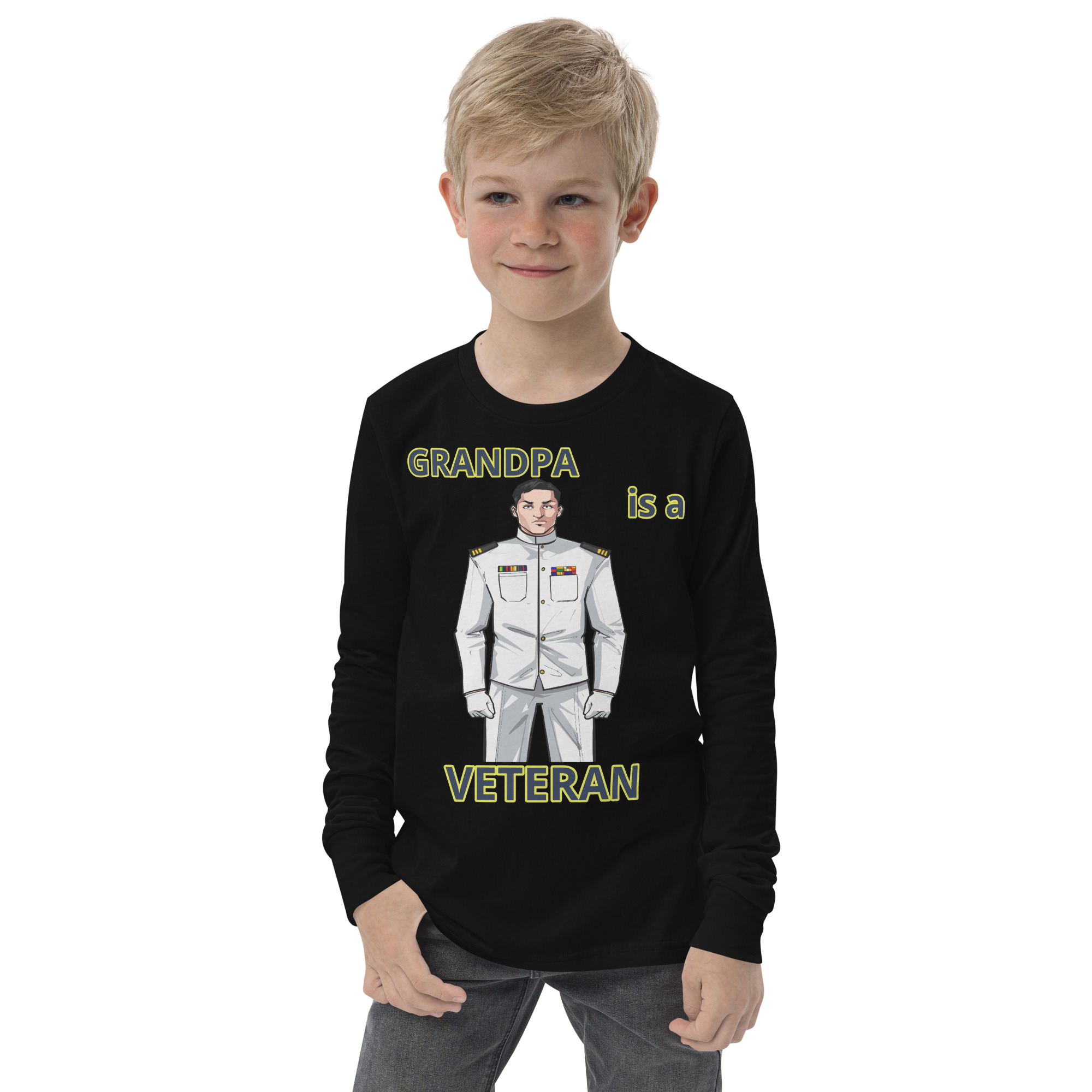 GRANDPA IS A VETERAN TOO FIFE Youth Long Sleeve Tee
