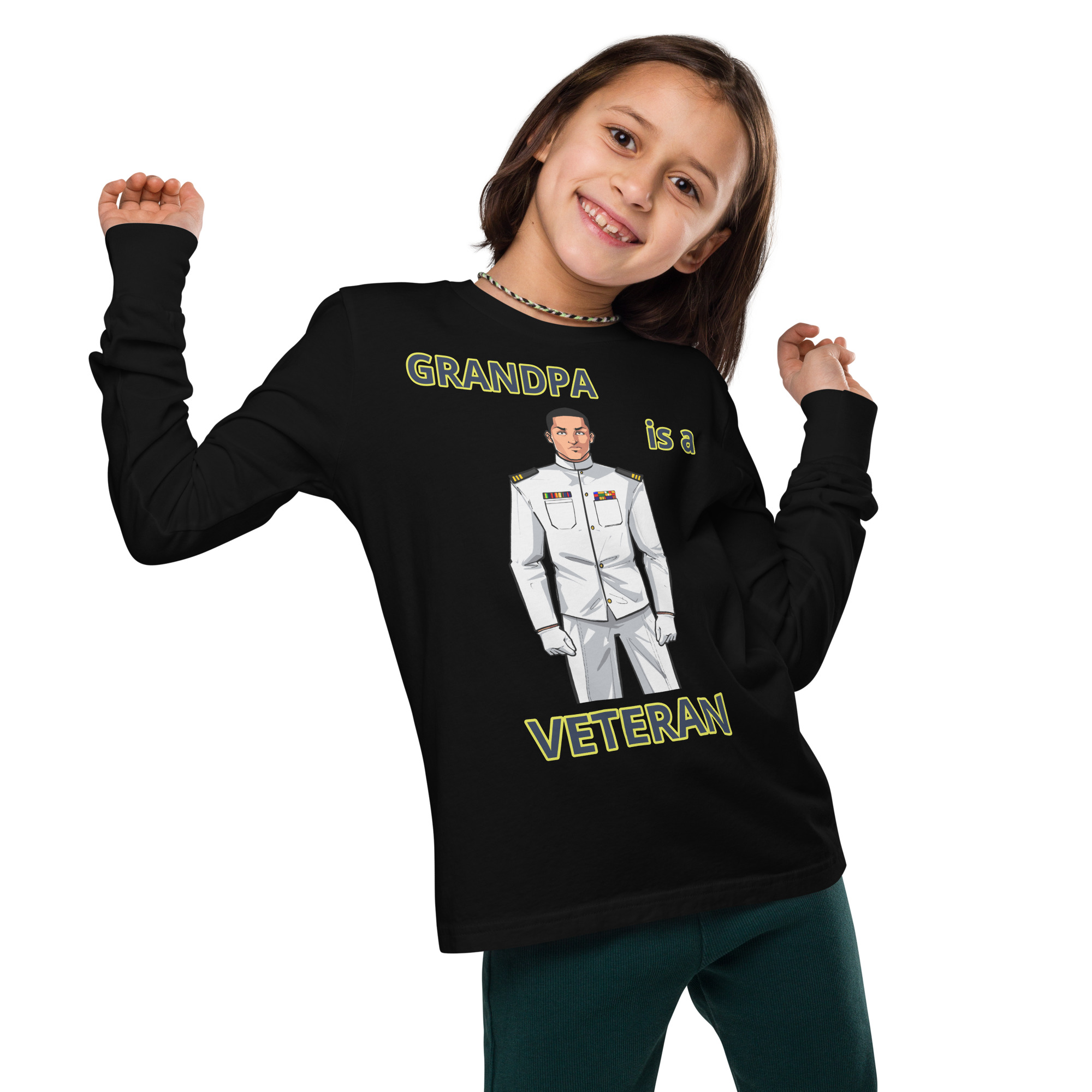GRANDPA IS A VETERAN TOO FIFE Youth Long Sleeve Tee