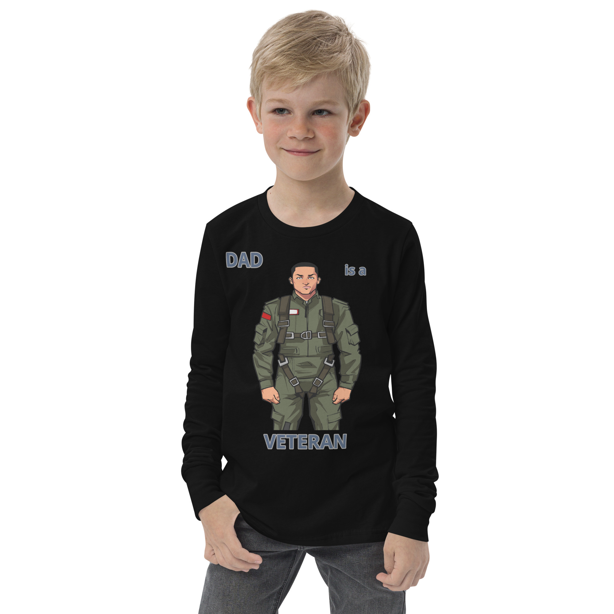 DAD IS A VETERAN TOO FIFE Youth Long Sleeve Tee