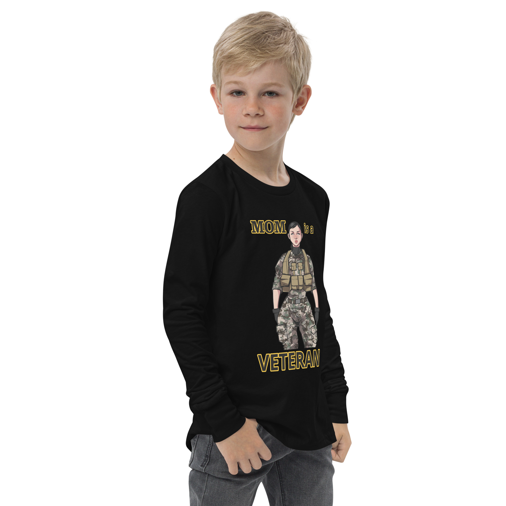 MOM IS A VETERAN TOO FIFE Youth Long Sleeve Tee - Image 3