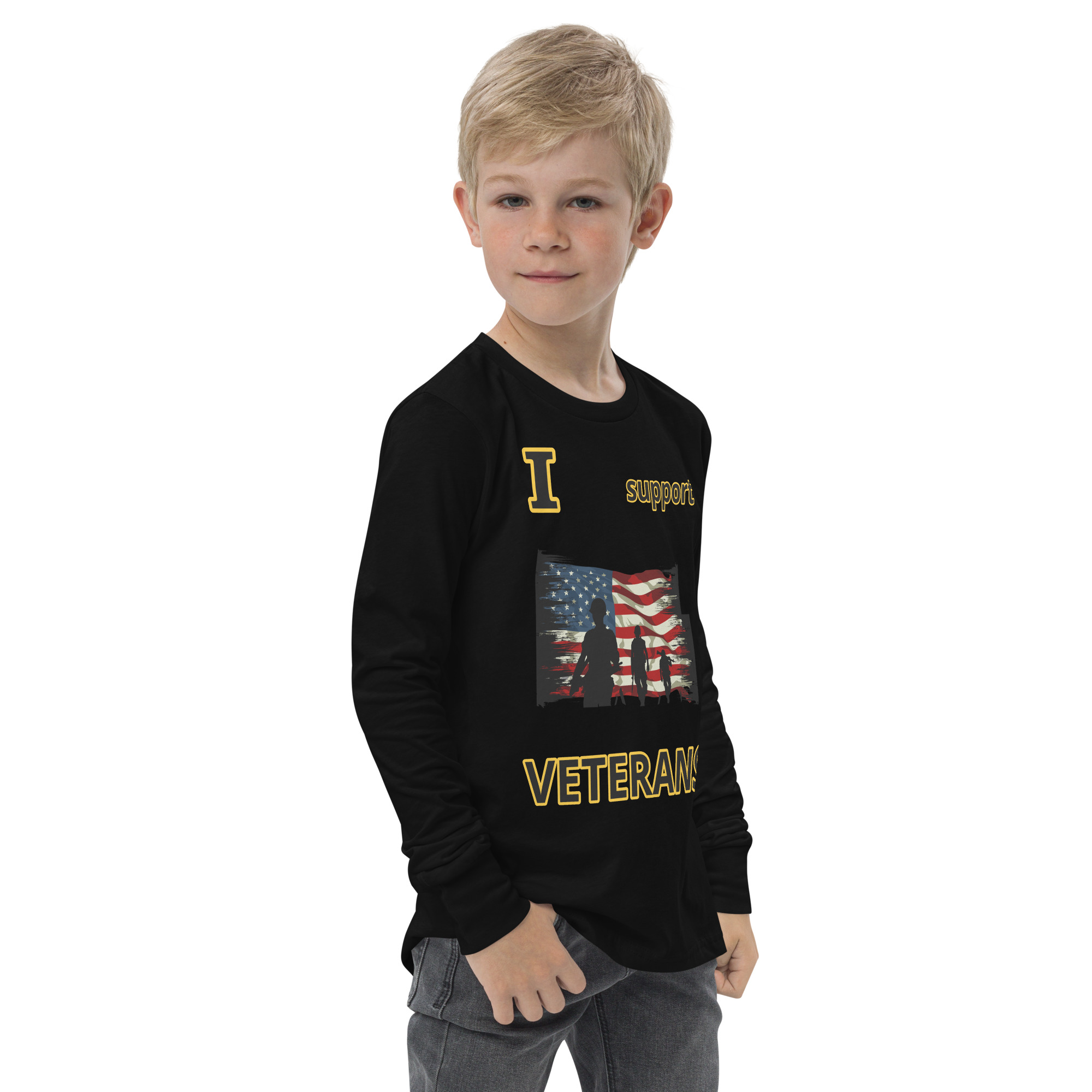 I SUPPORT VETERANS TOO FIFE Youth Long Sleeve Tee - Image 3