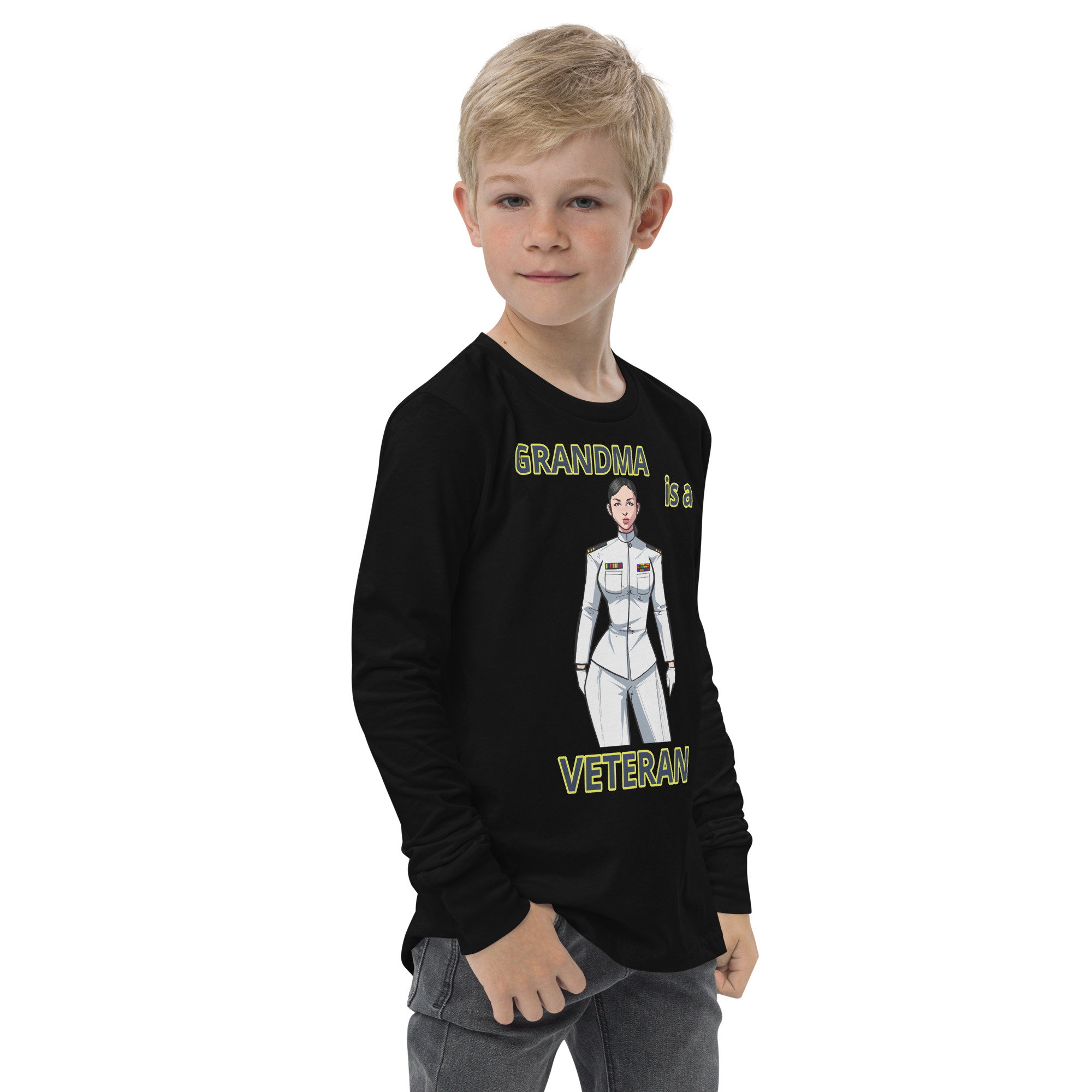 GRANDMA IS A VETERAN TOO FIFE Youth Long Sleeve Tee - Image 3
