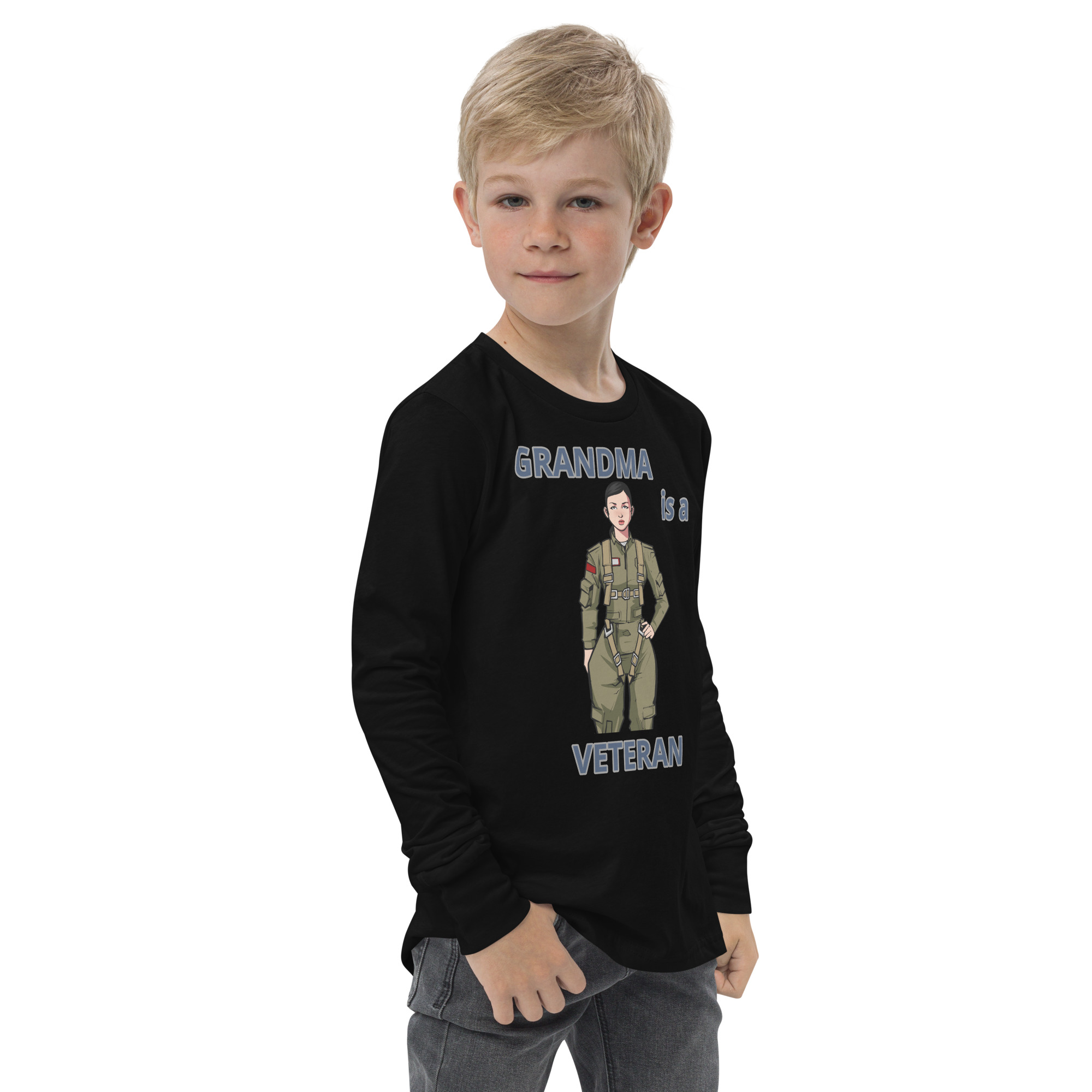GRANDMA IS A VETERAN TOO FIFE Youth Long Sleeve Tee - Image 3
